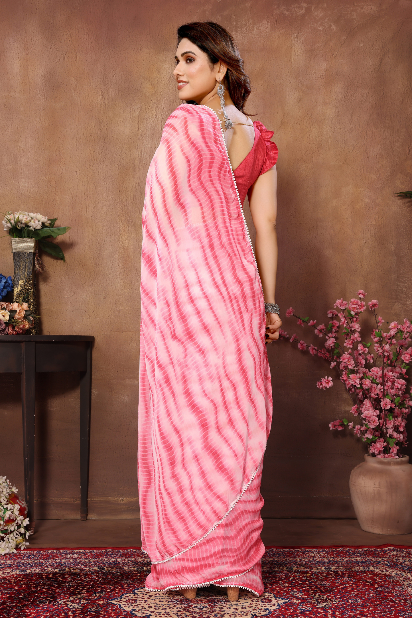 Pink Printed Georgette Ready to Wear Saree