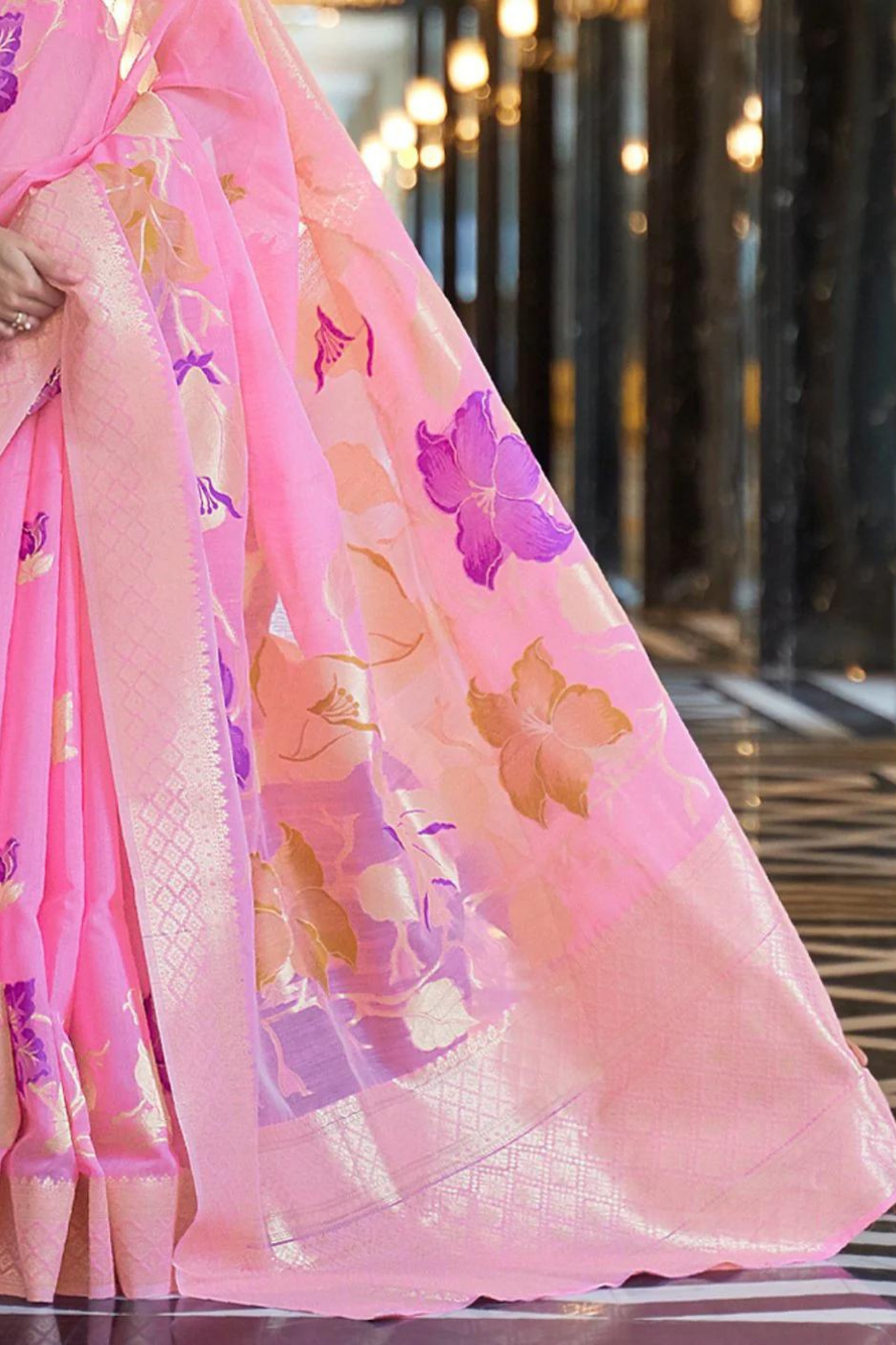 Baby Pink Soft Cotton Blend Silk Saree with Zari Work