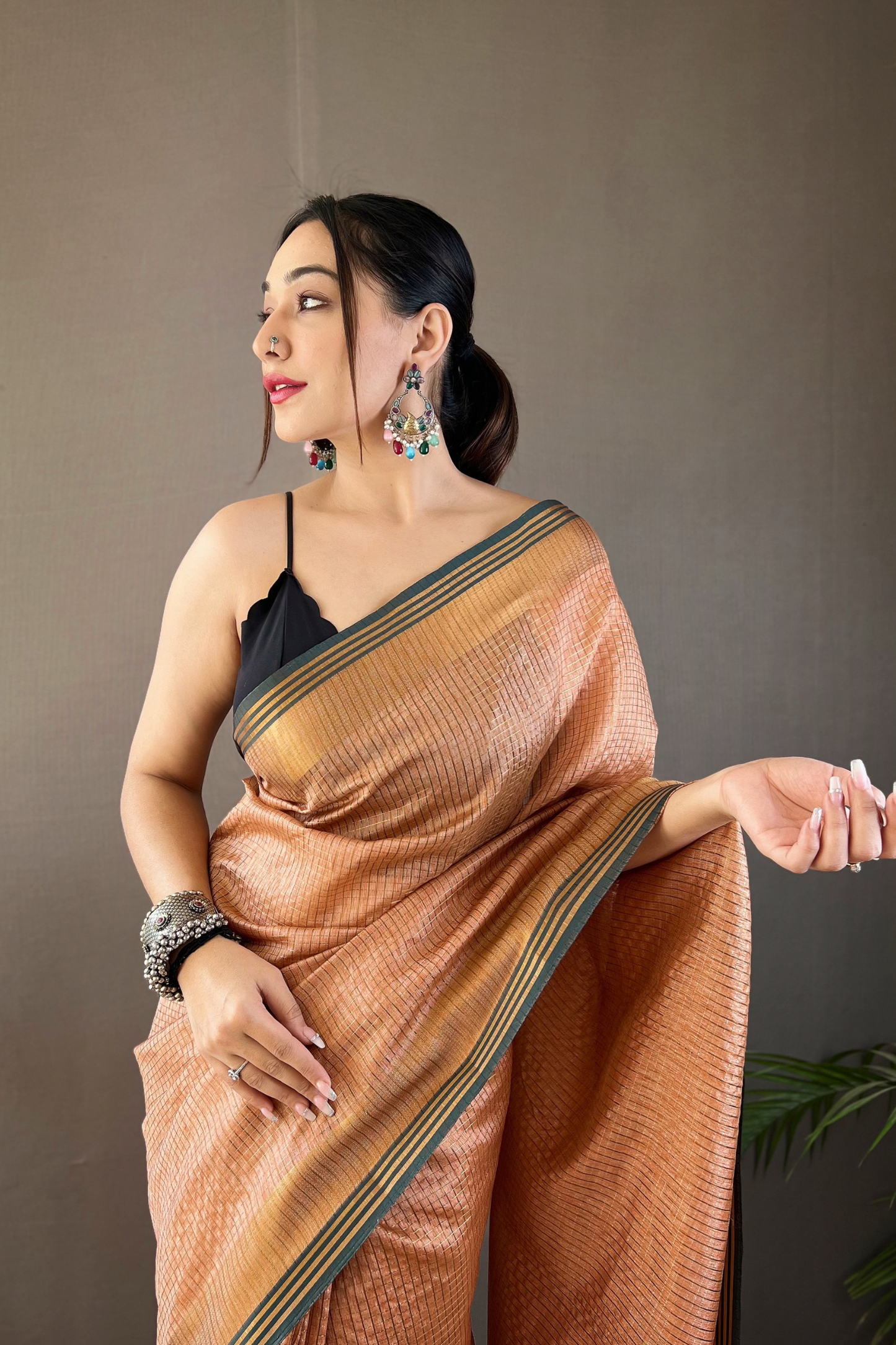 Peach Soft Silk Saree with Zari Work