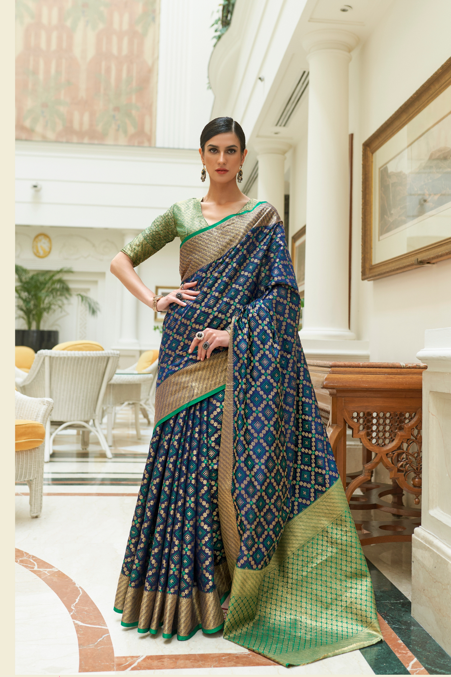 Denim Blue Exquisite Patola Silk Saree with Handloom Weaving