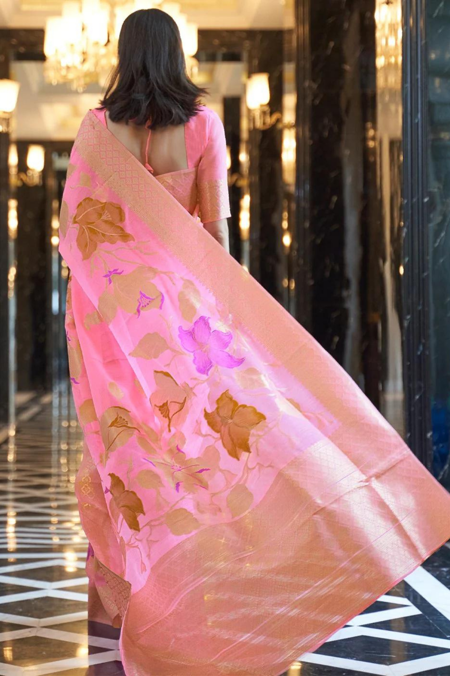 Baby Pink Soft Cotton Blend Silk Saree with Zari Work