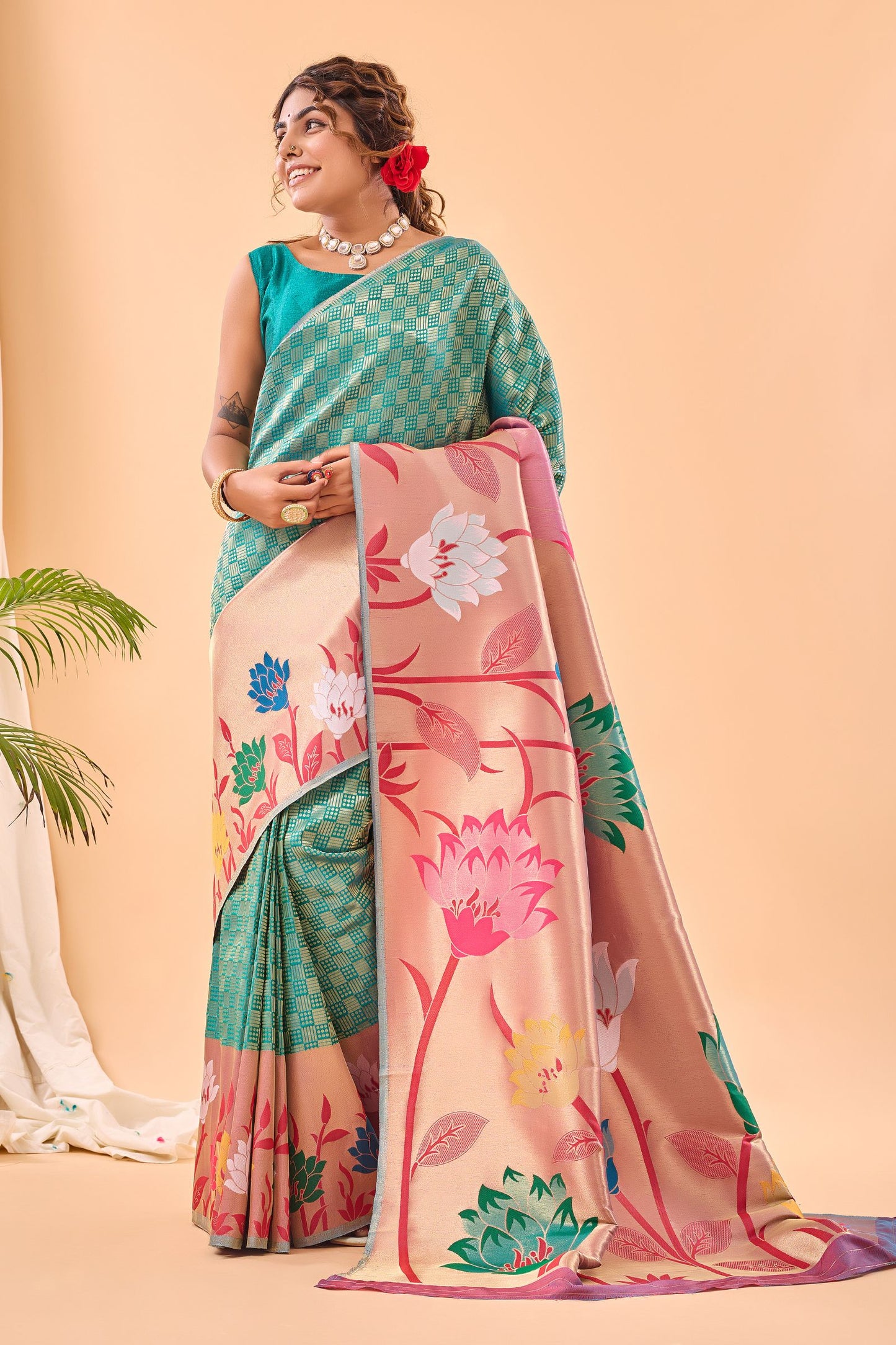 Rama Paithani Silk Saree with Big Beautiful Border