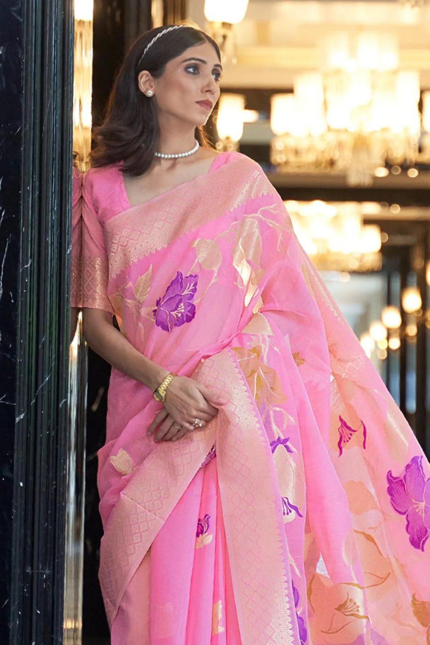 Baby Pink Soft Cotton Blend Silk Saree with Zari Work