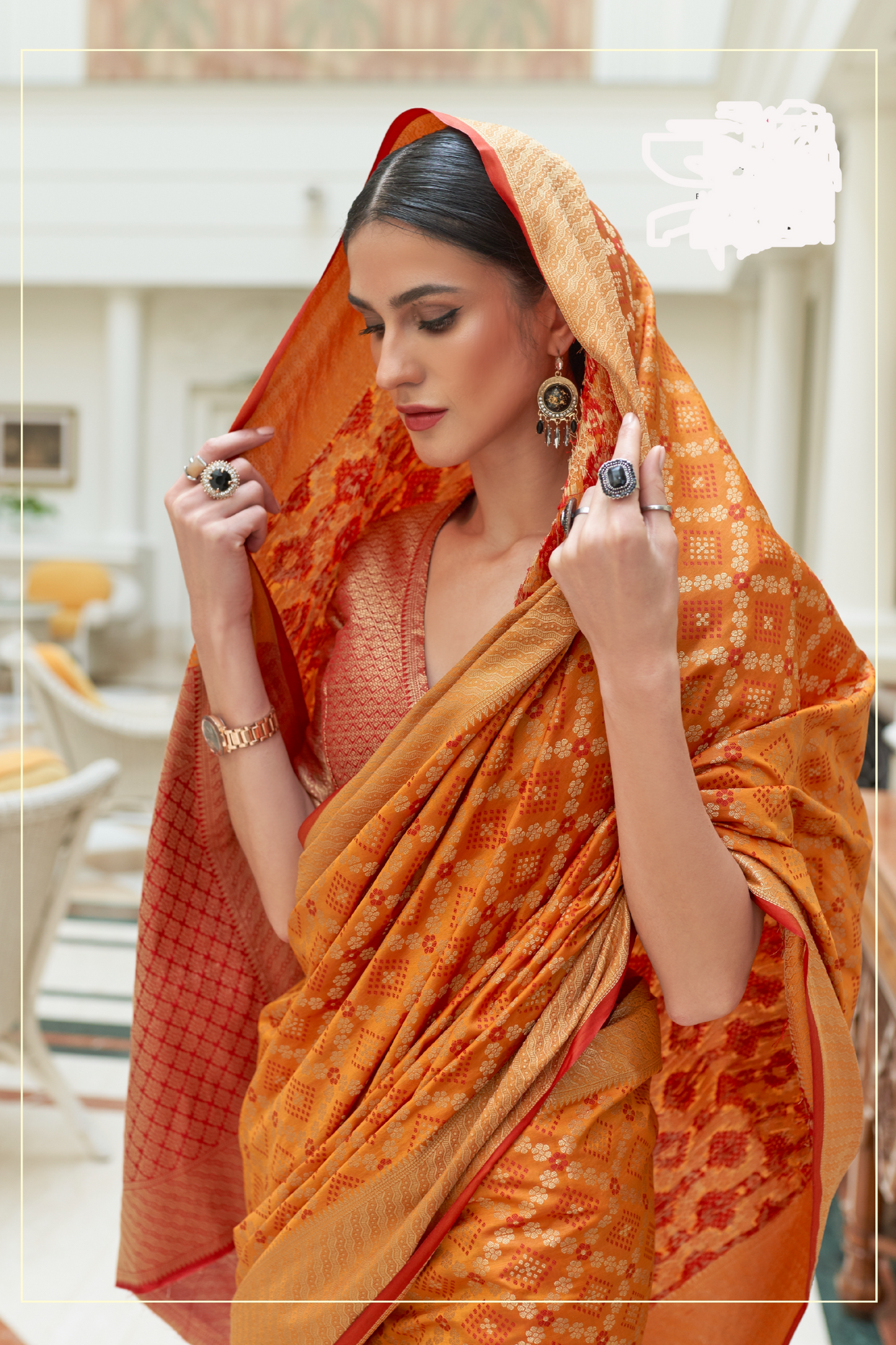 Yam Orange Exquisite Patola Silk Saree with Handloom Weaving