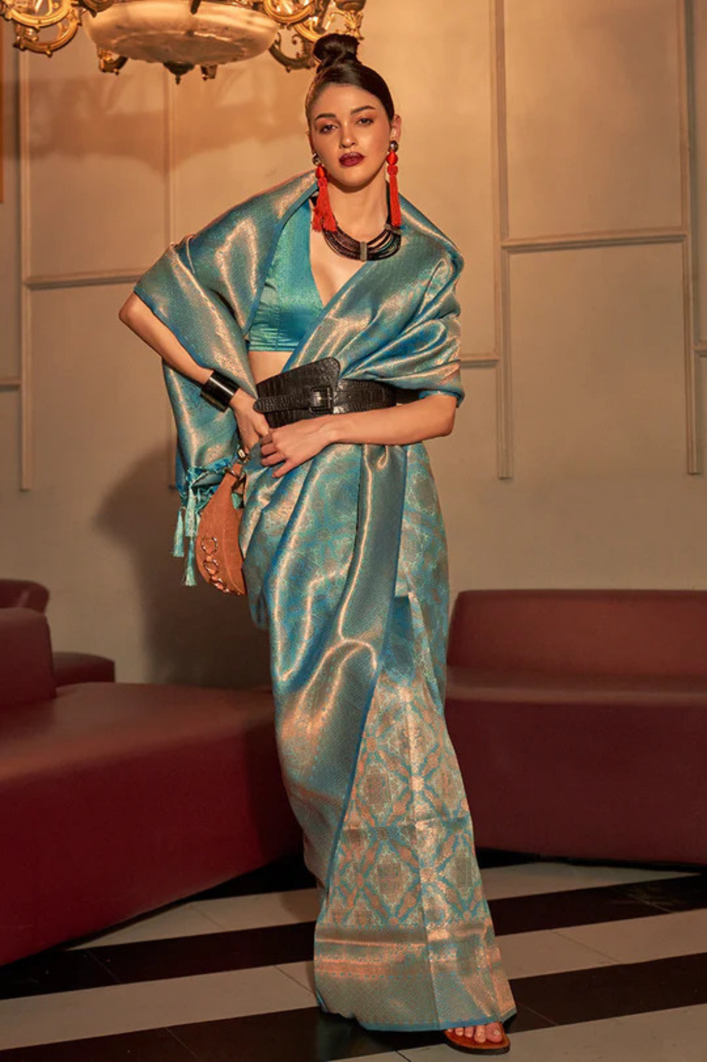 Sea Blue Rich Banarasi Soft Silk Saree with Shimmer Zari Work