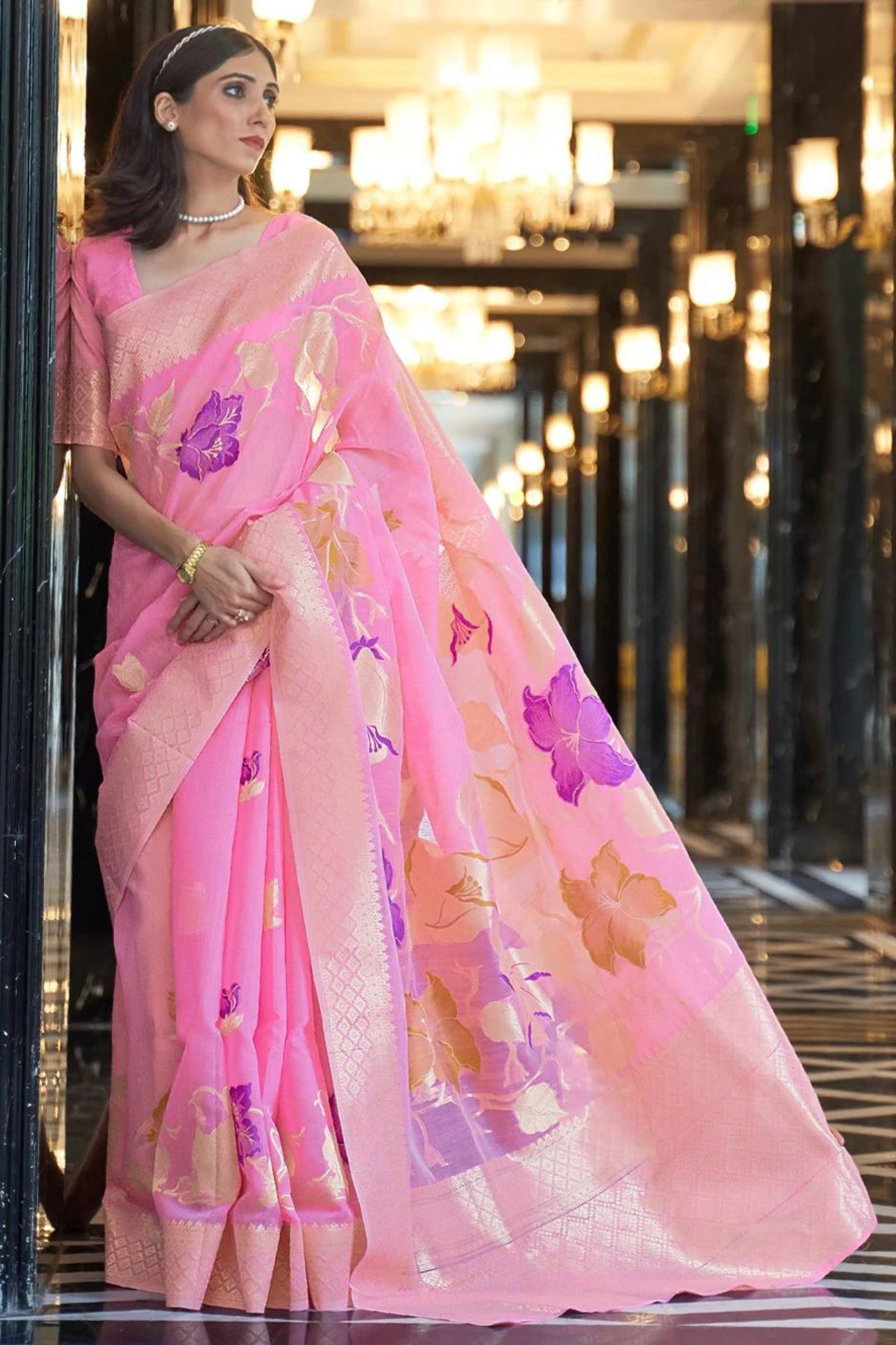 Baby Pink Soft Cotton Blend Silk Saree with Zari Work