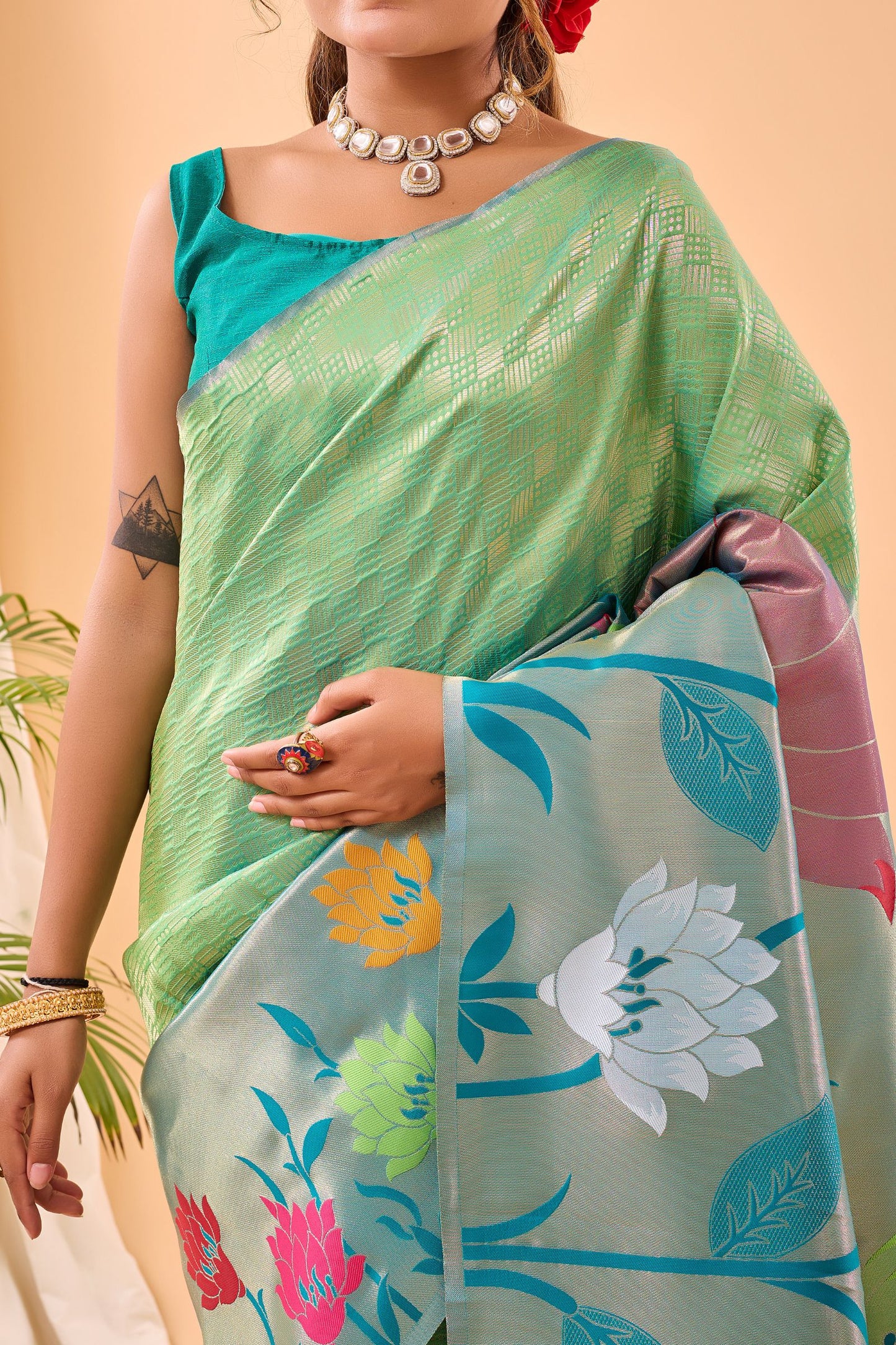 Pista Green Paithani Silk Saree with Big Beautiful Border