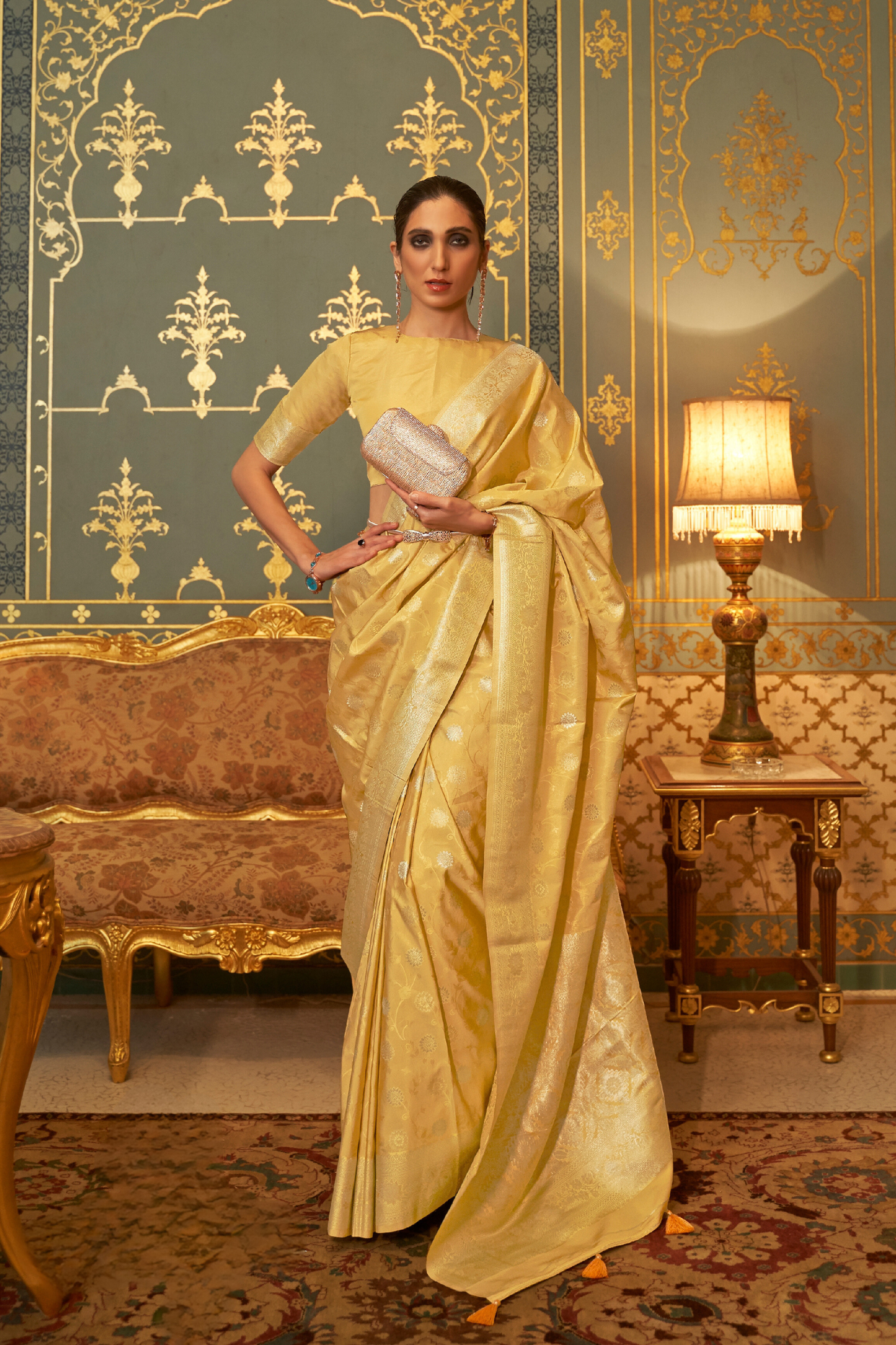 Gold Banarasi Handloom Silk Zari Woven Saree