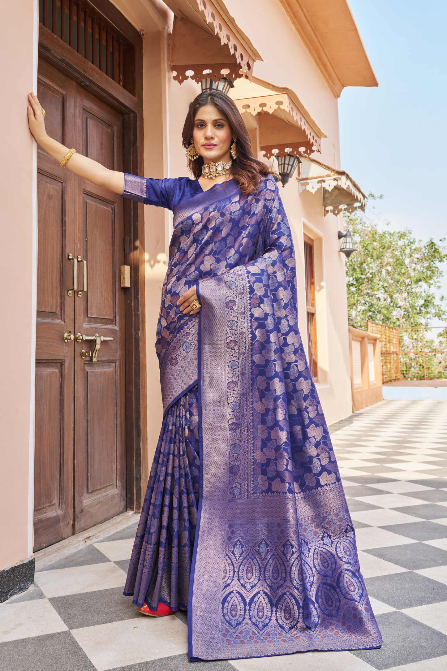 Berry Blue Designer Banarasi Ethnic Soft Silk Saree with Zari Work