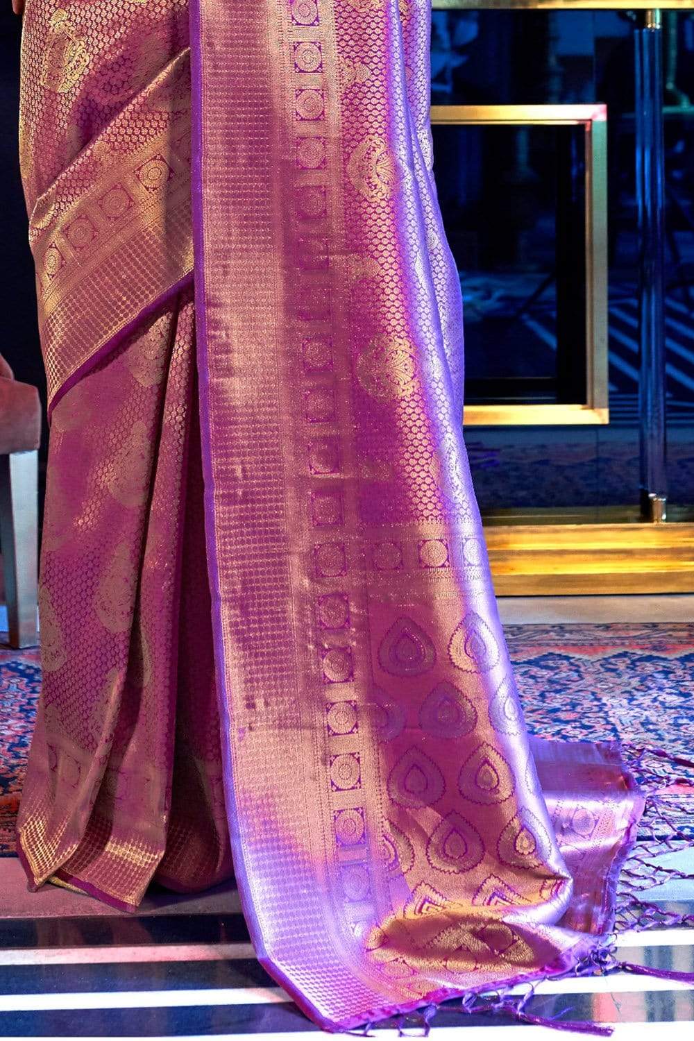 Wine Purple Premium Banarasi Soft Silk Saree with Hand Woven Work