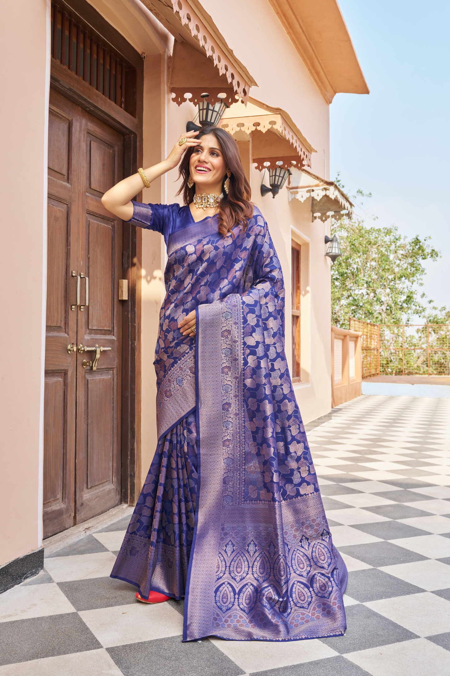 Berry Blue Designer Banarasi Ethnic Soft Silk Saree with Zari Work