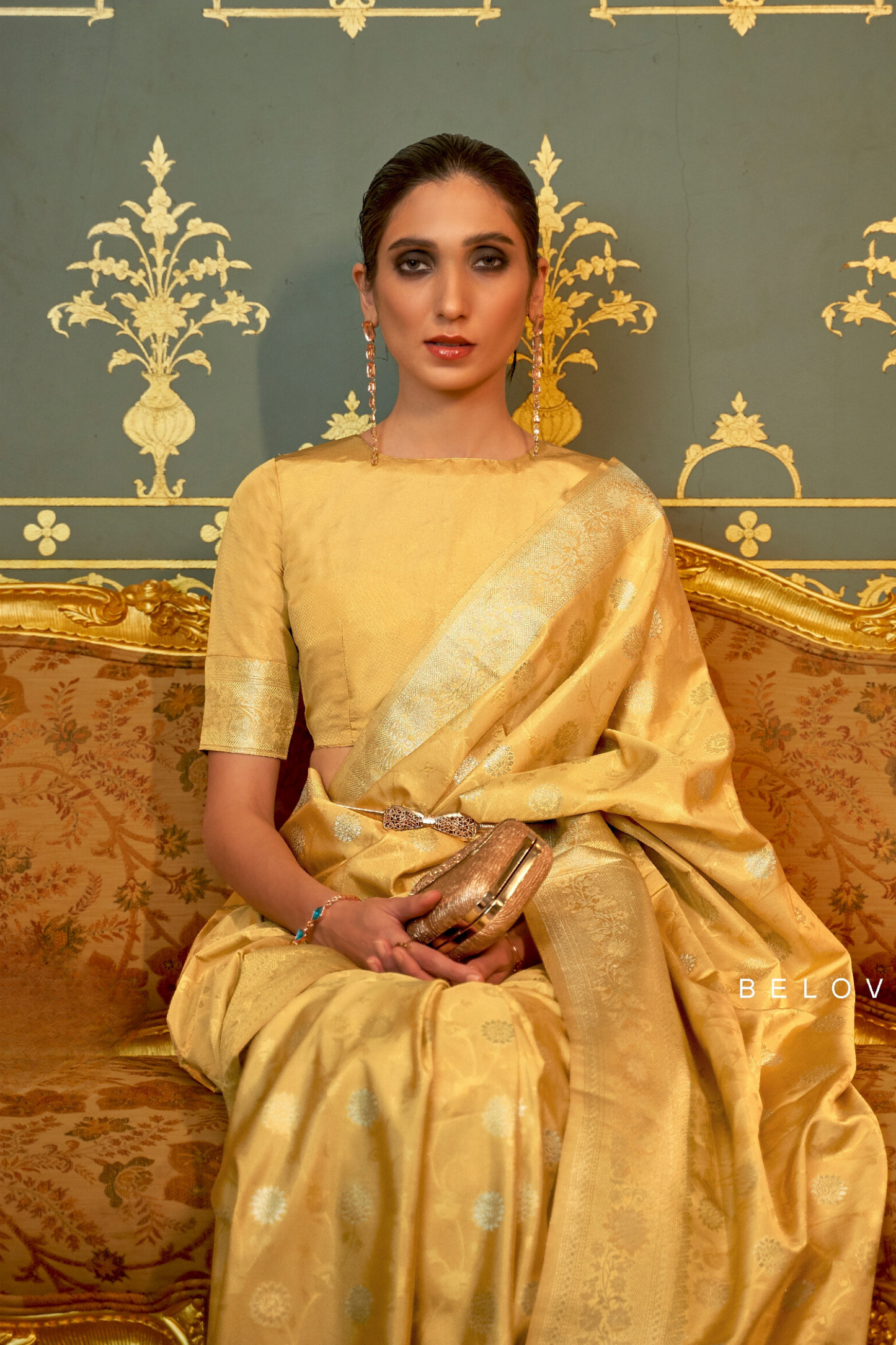 Gold Banarasi Handloom Silk Zari Woven Saree