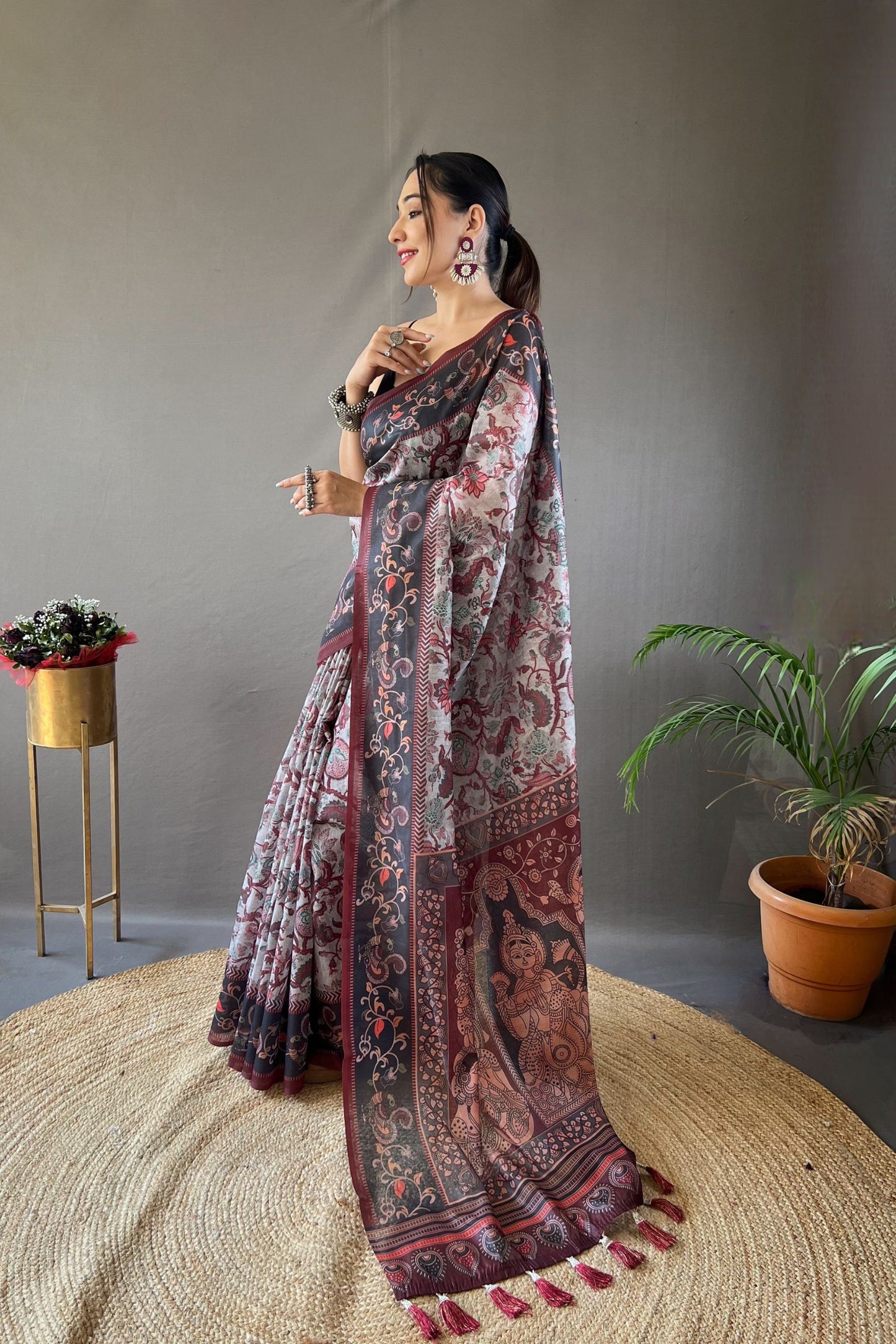 Grey Italian Digital Printed Cotton Saree