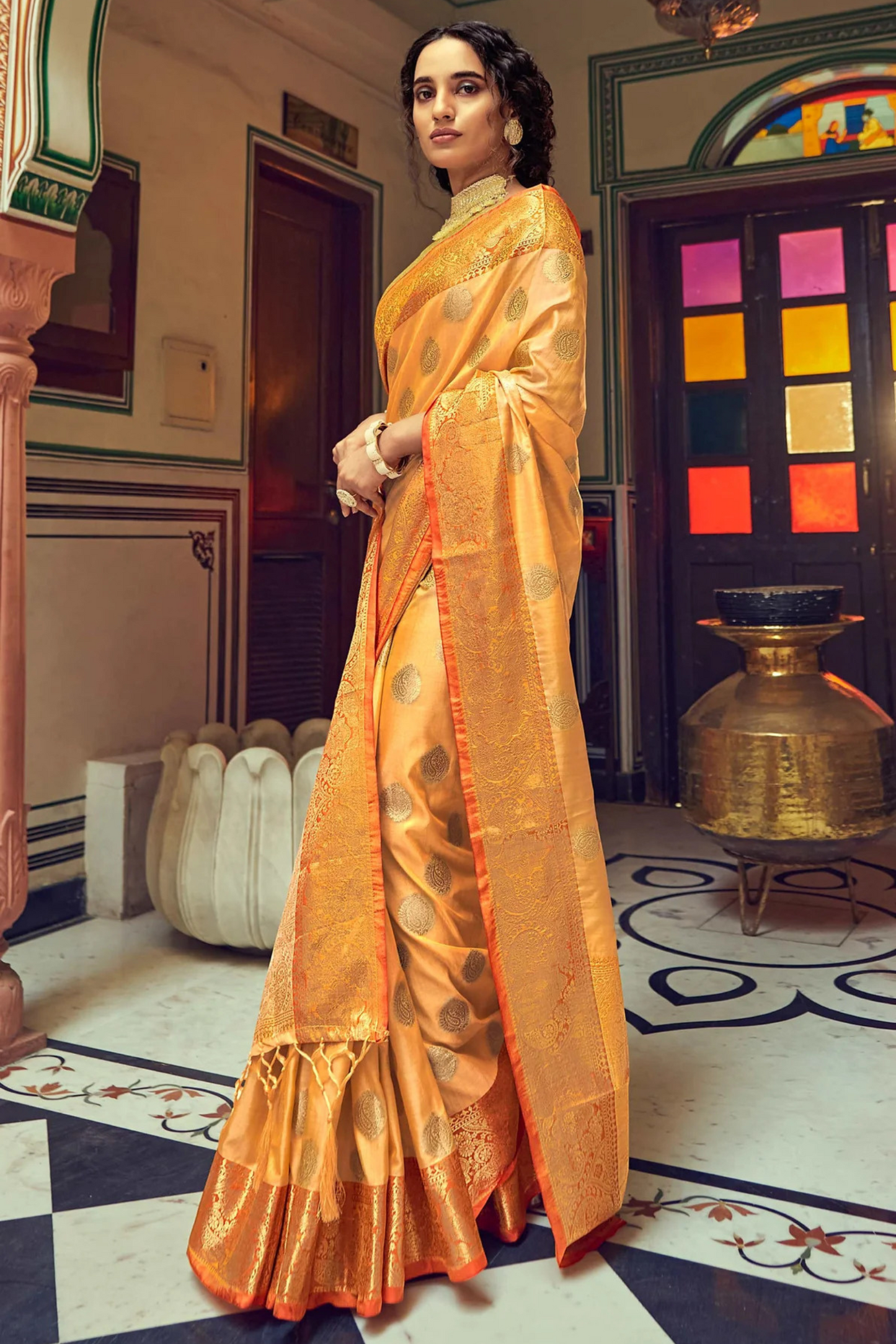 Yellow Posh Banarasi Katan Soft Silk Saree with Rich Zari Border