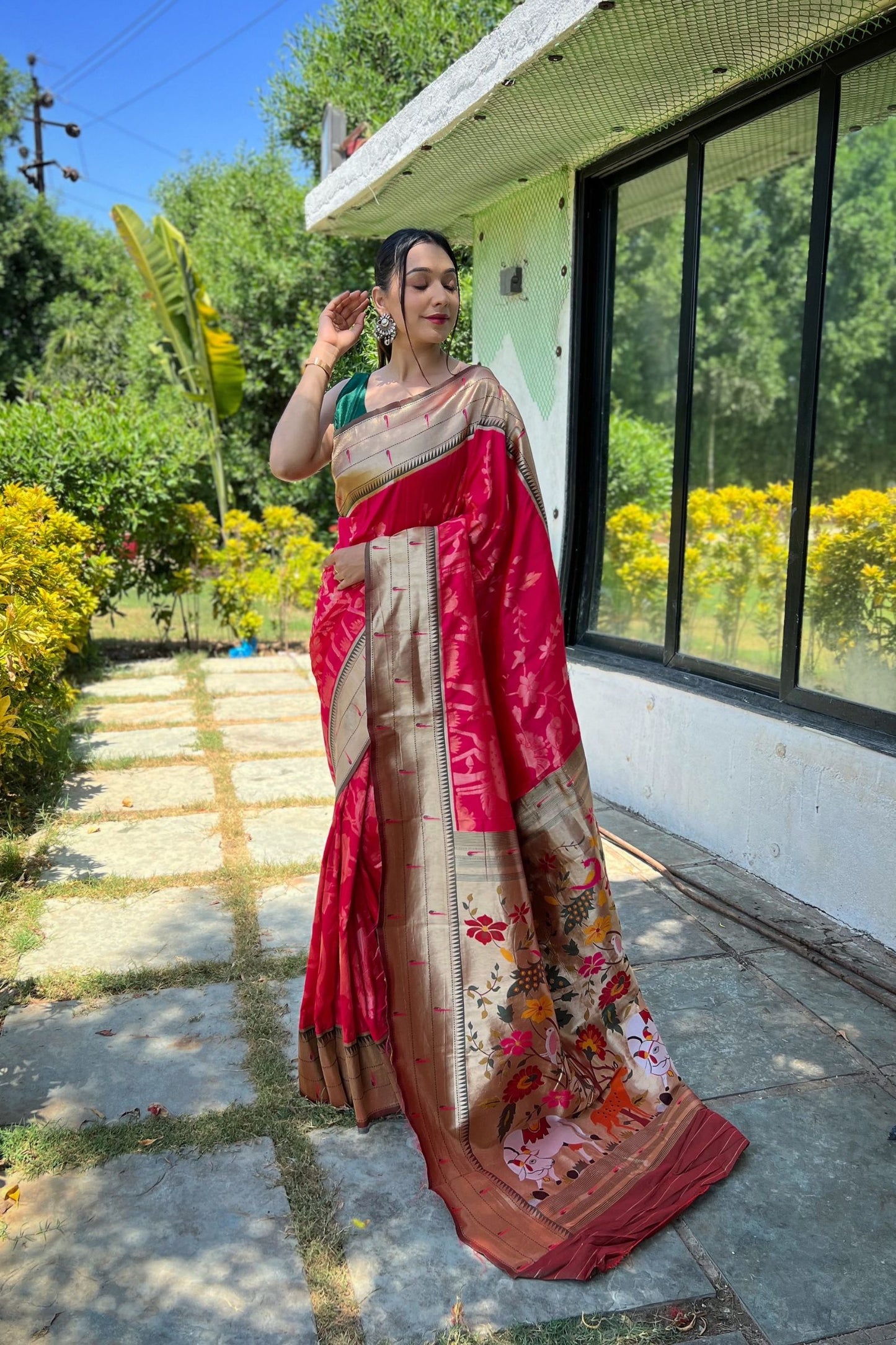 Hot Pink Zari Woven Soft Paithani Silk Saree with Traditional Pattern