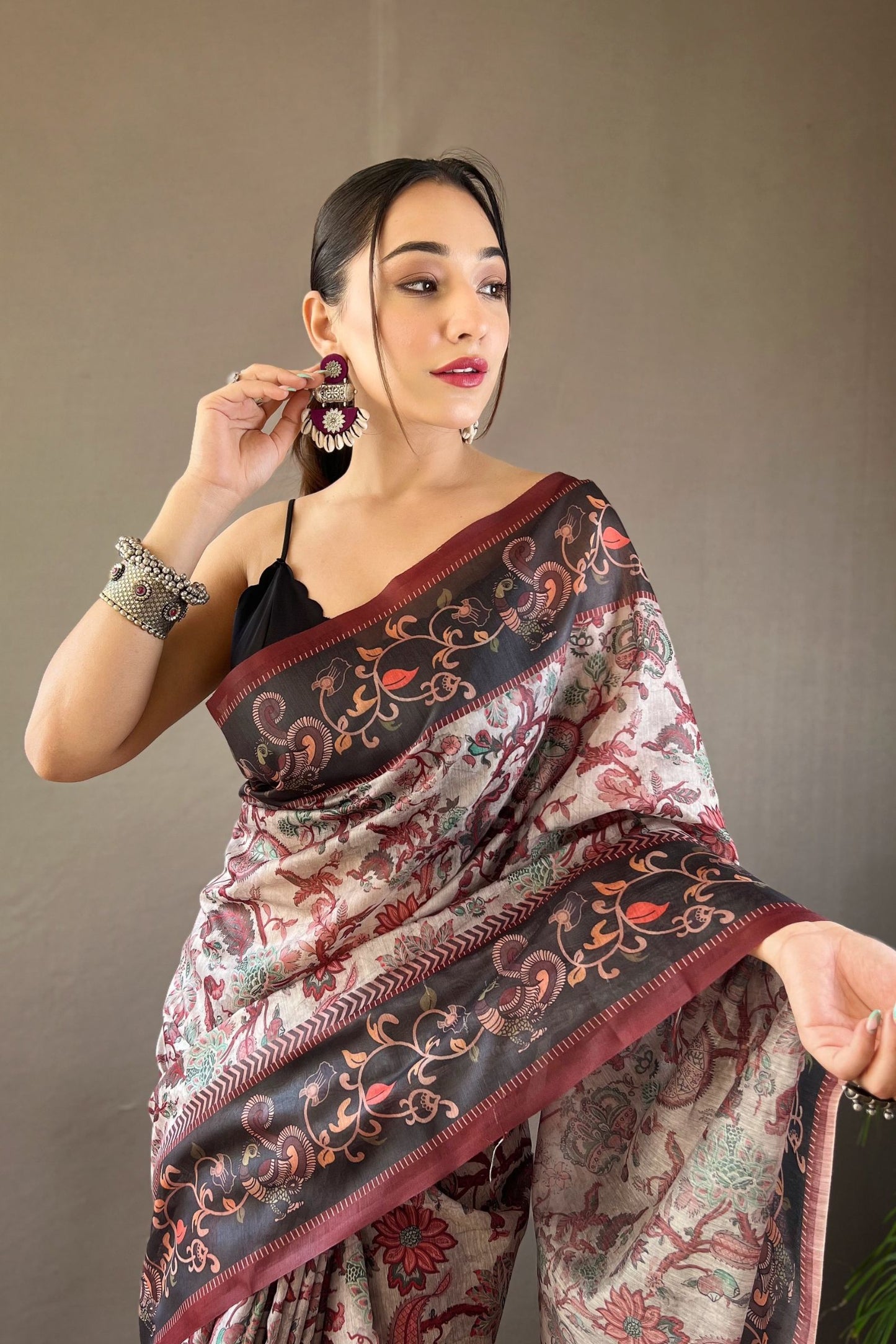 Grey Italian Digital Printed Cotton Saree