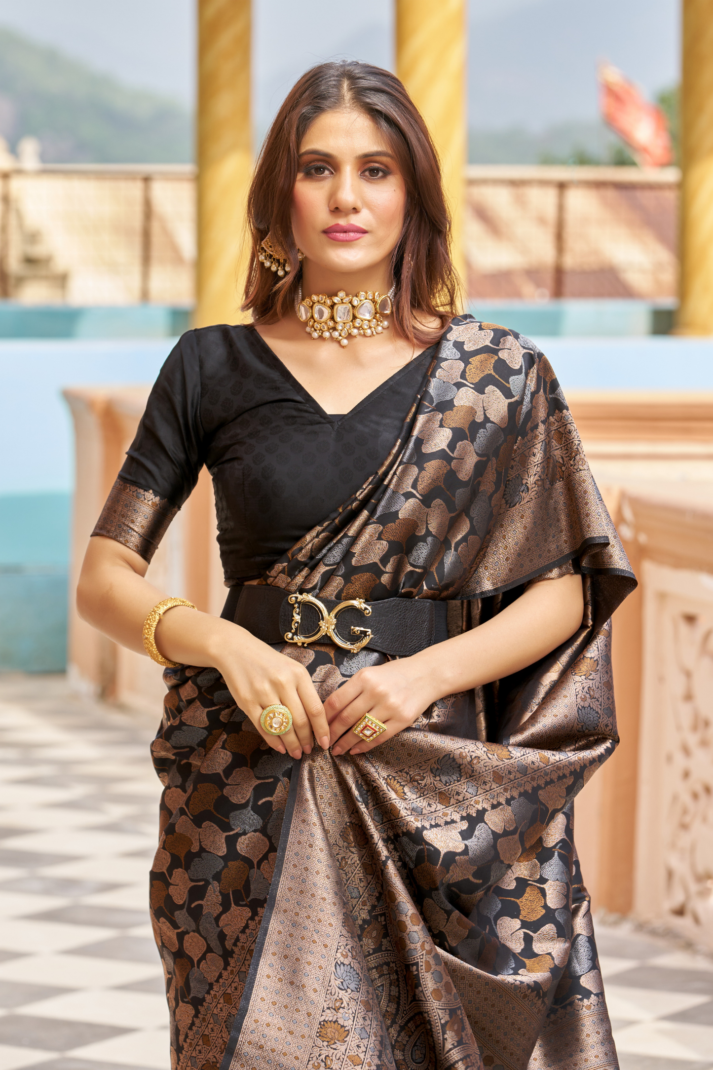 Black Designer Banarasi Ethnic Soft Silk Saree with Zari Work