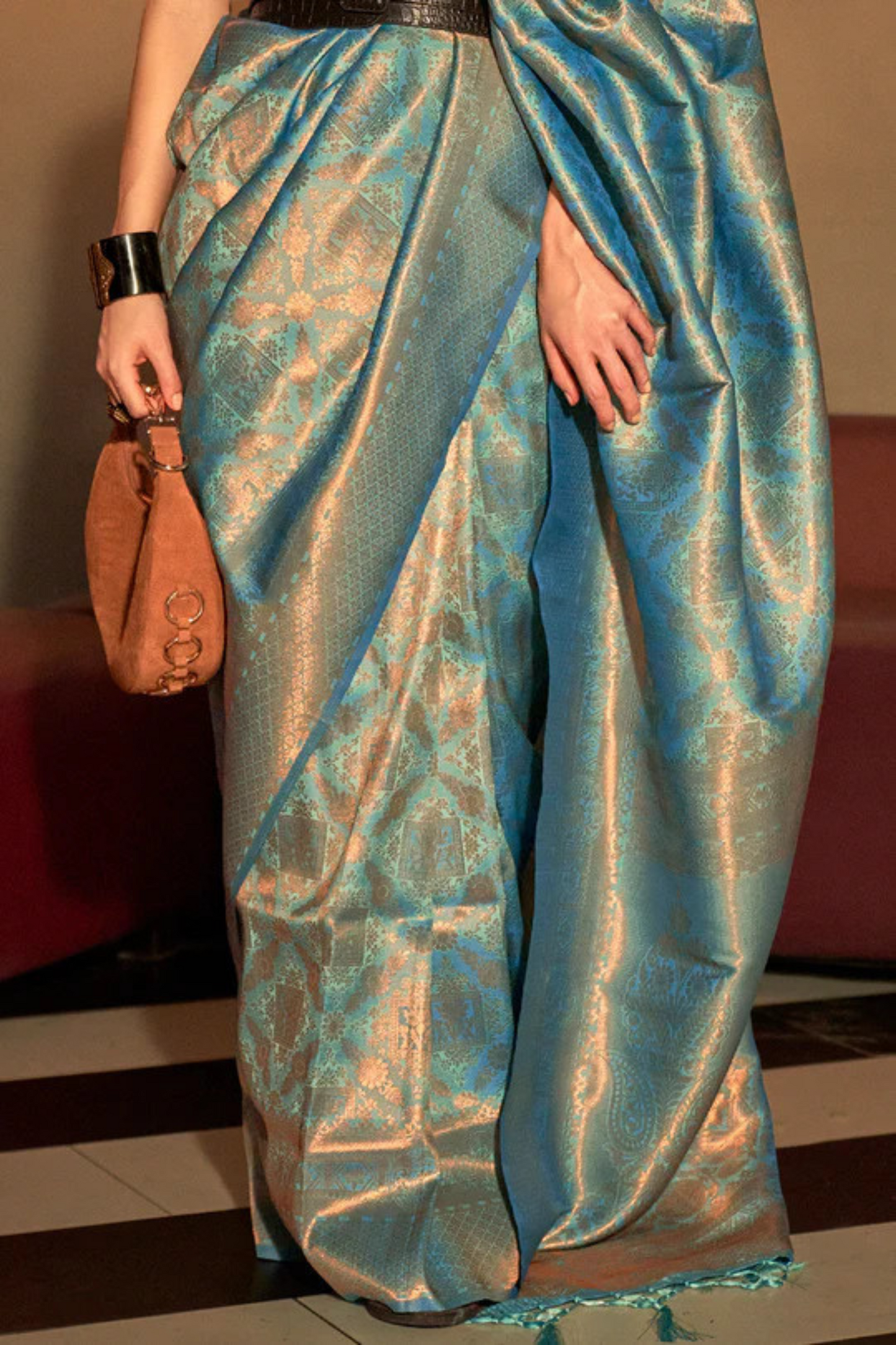 Sea Blue Rich Banarasi Soft Silk Saree with Shimmer Zari Work