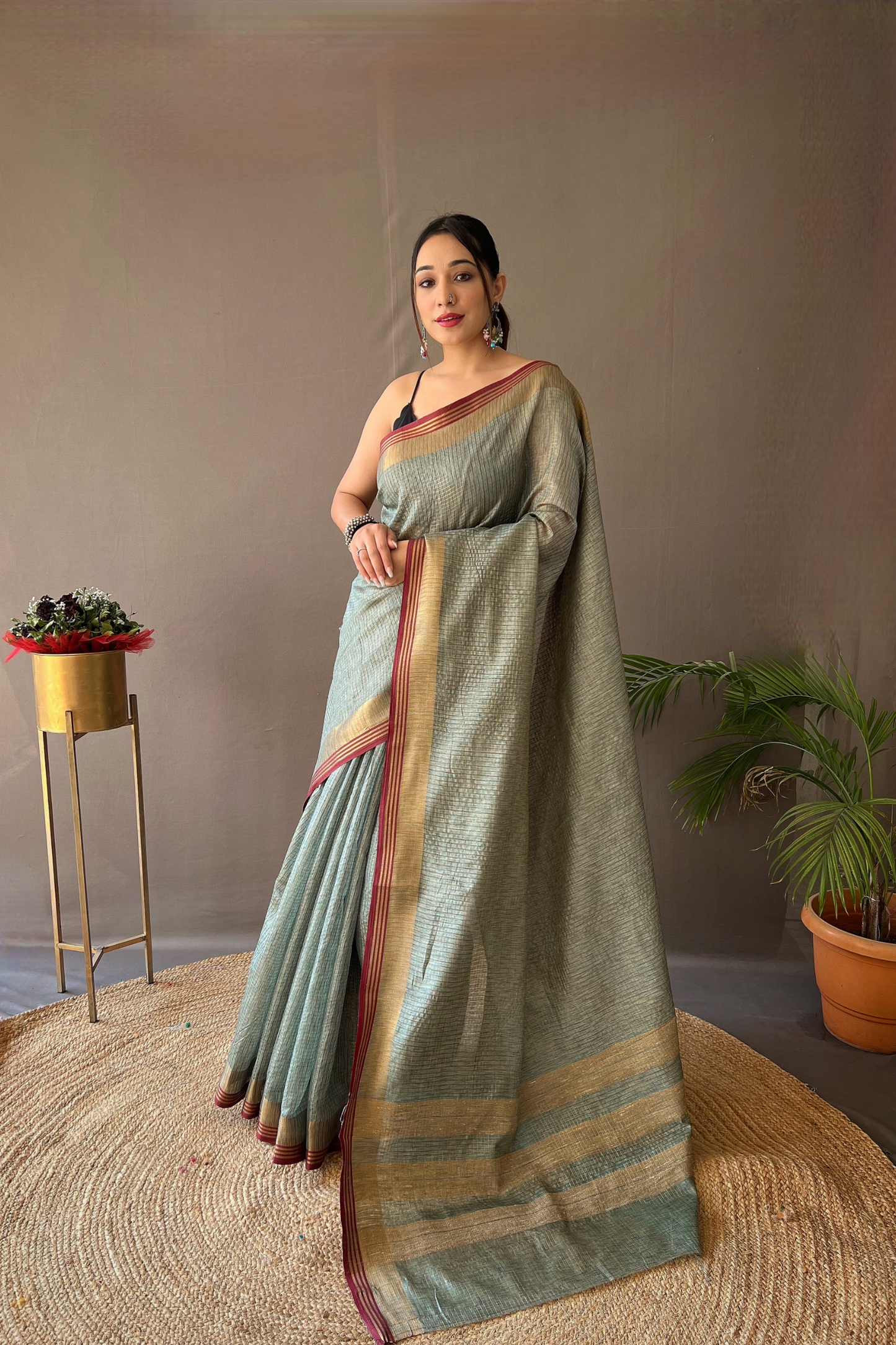 Dark Green Soft Silk Saree with Zari Work