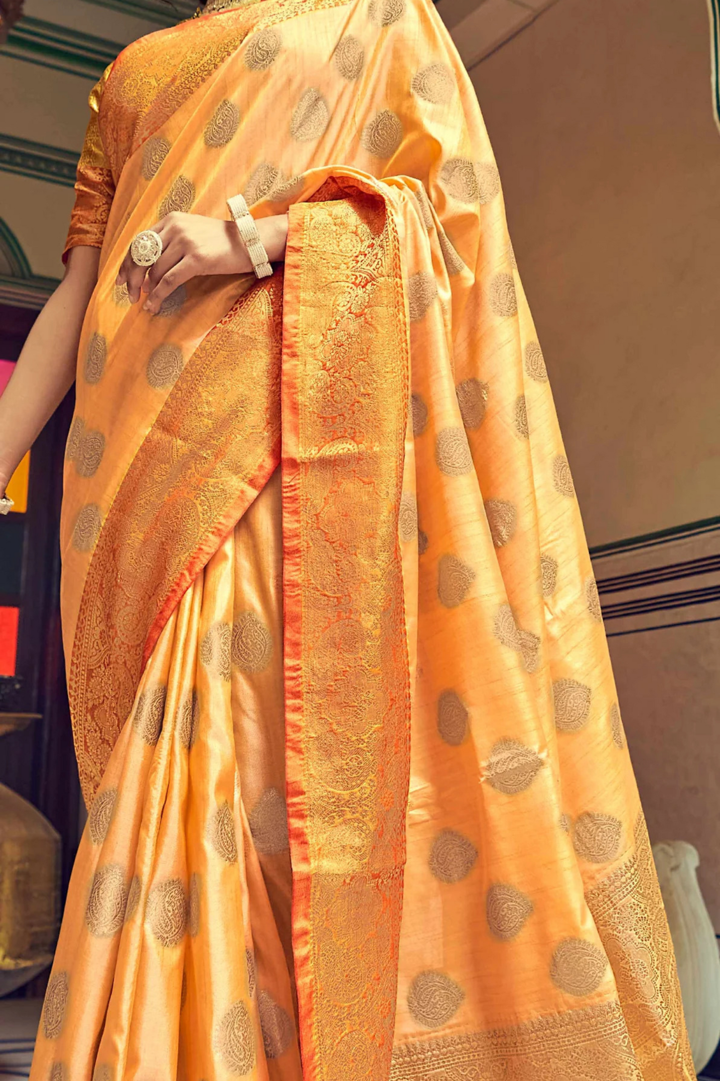 Yellow Posh Banarasi Katan Soft Silk Saree with Rich Zari Border