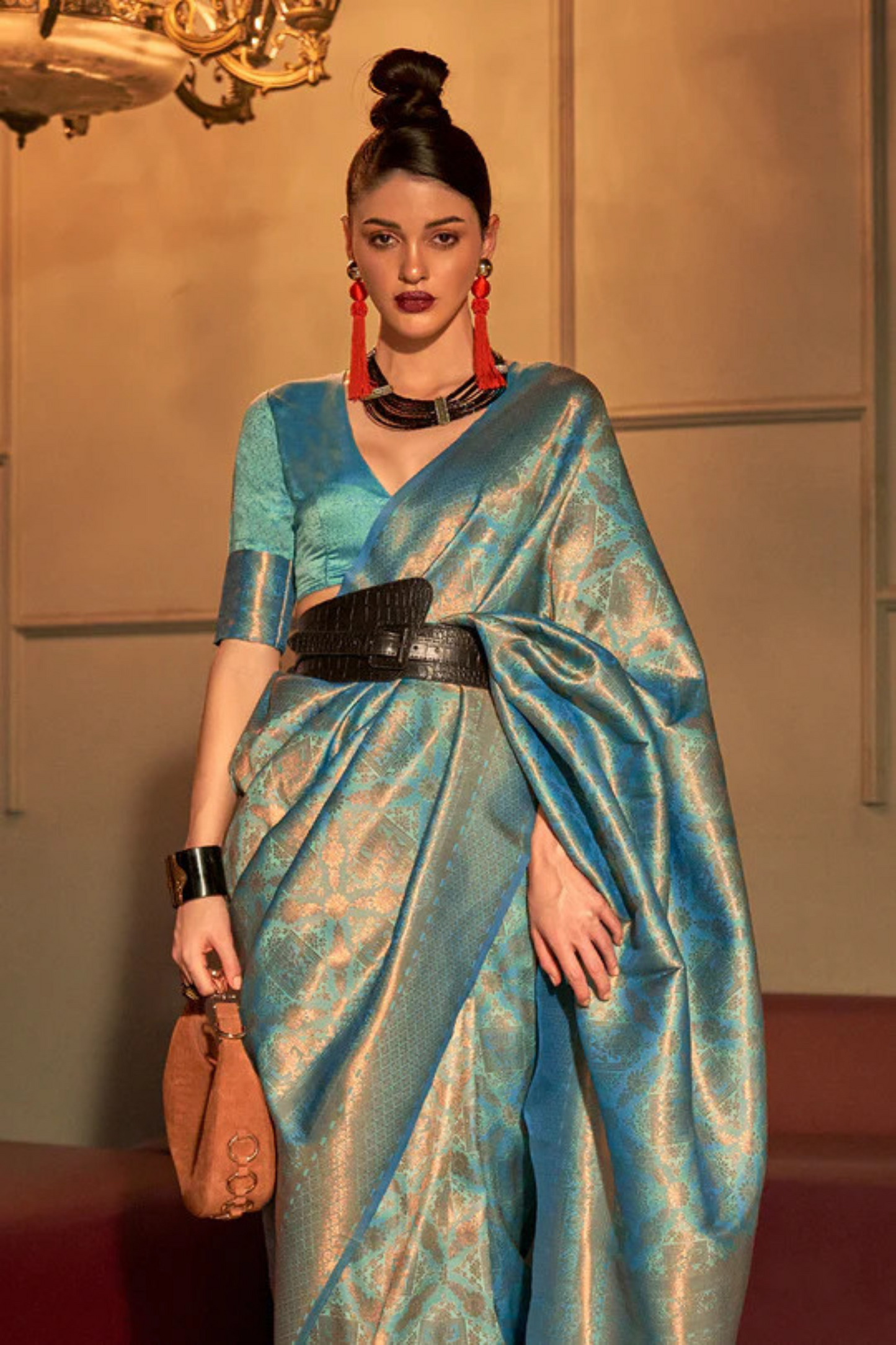 Sea Blue Rich Banarasi Soft Silk Saree with Shimmer Zari Work