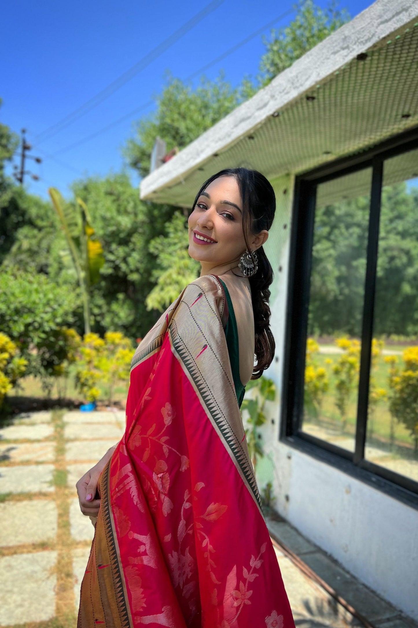 Hot Pink Zari Woven Soft Paithani Silk Saree with Traditional Pattern