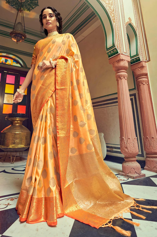 Yellow Posh Banarasi Katan Soft Silk Saree with Rich Zari Border