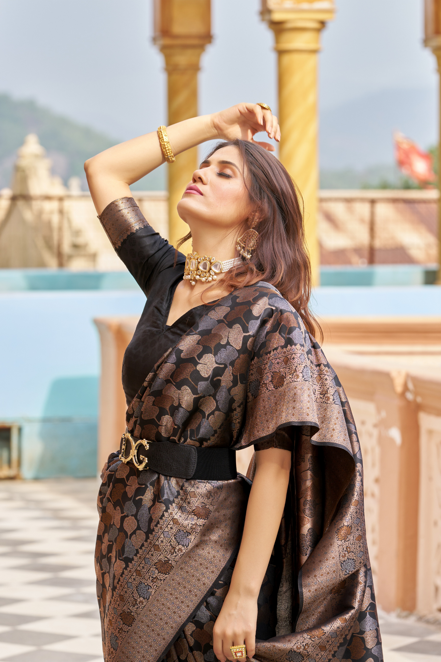 Black Designer Banarasi Ethnic Soft Silk Saree with Zari Work