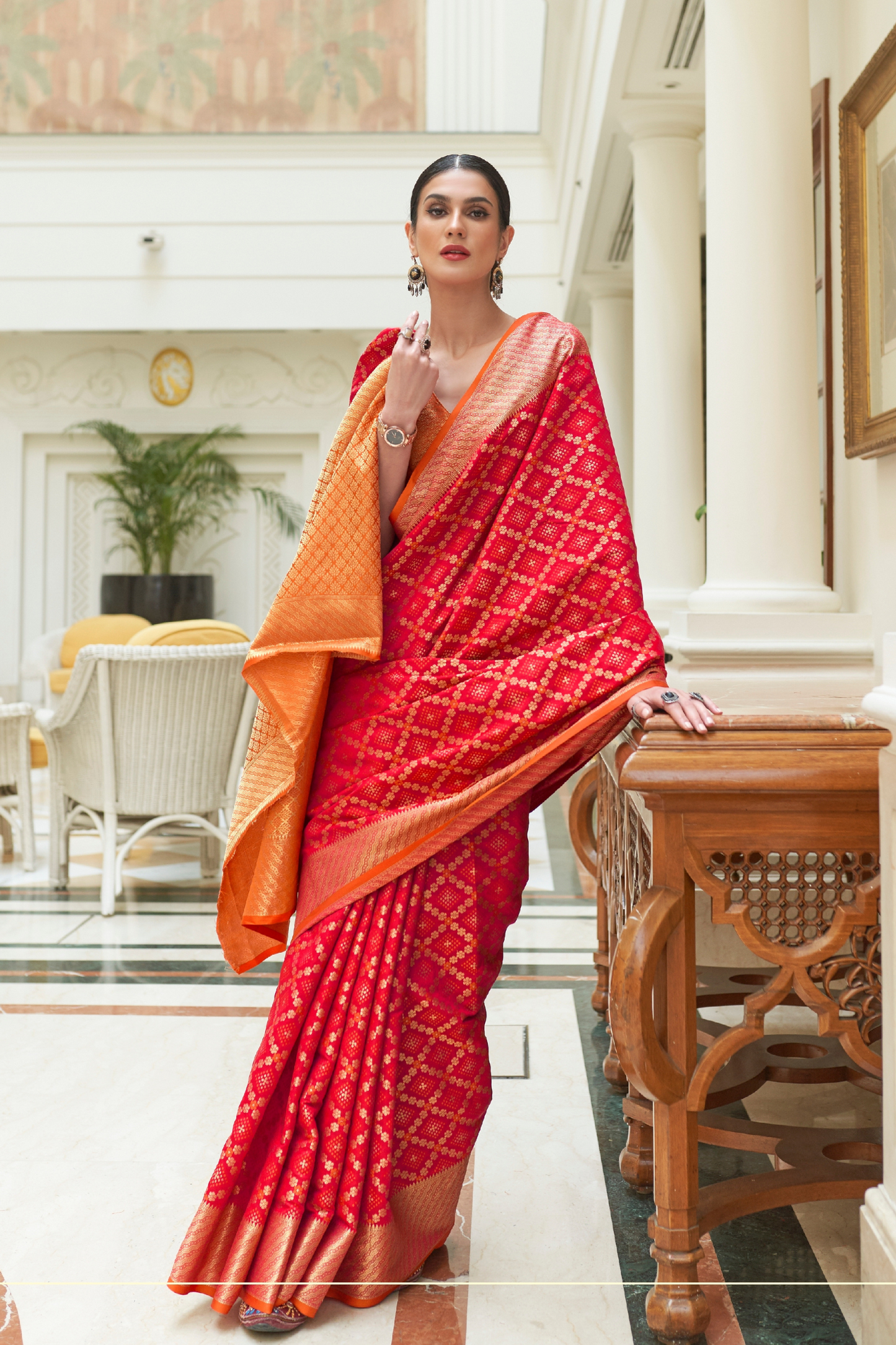 Crimson Red Exquisite Patola Silk Saree with Handloom Weaving