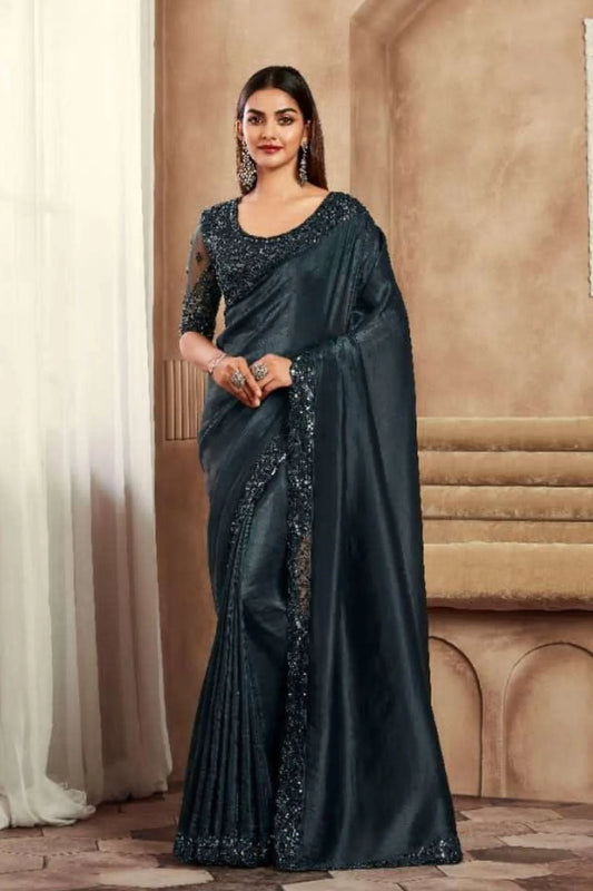 Cobalt Imported Designer Soft Silk Saree With Fancy Work