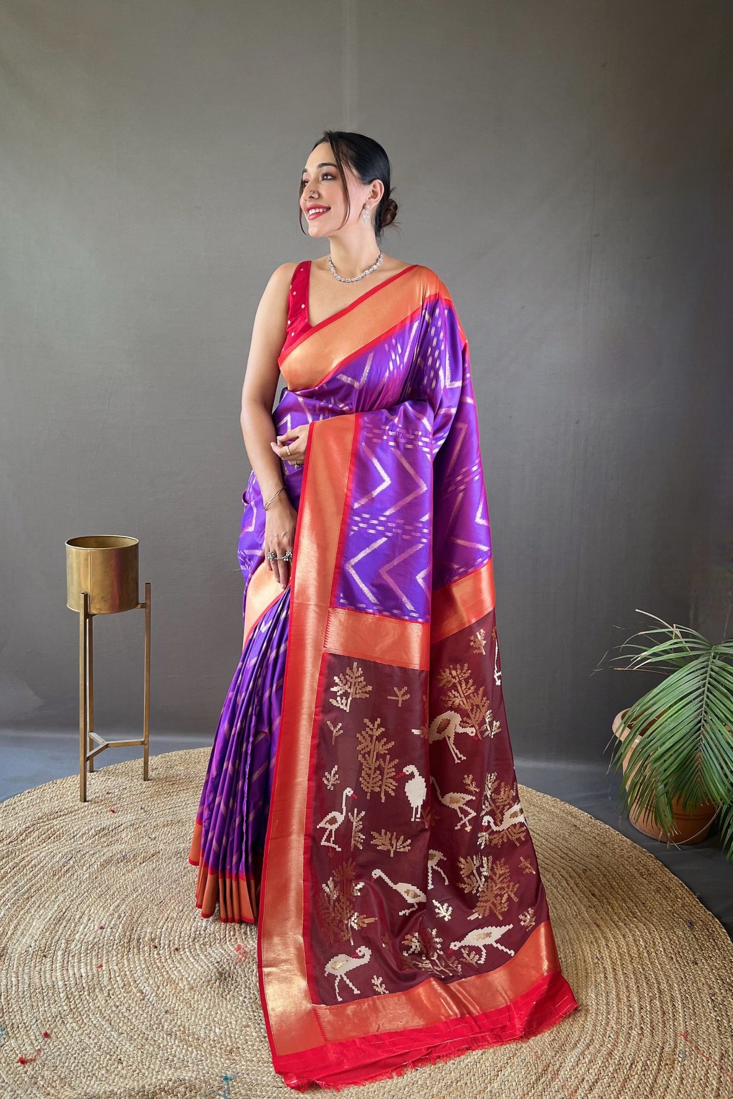 Violet Zig Zag Zari Soft Silk Saree