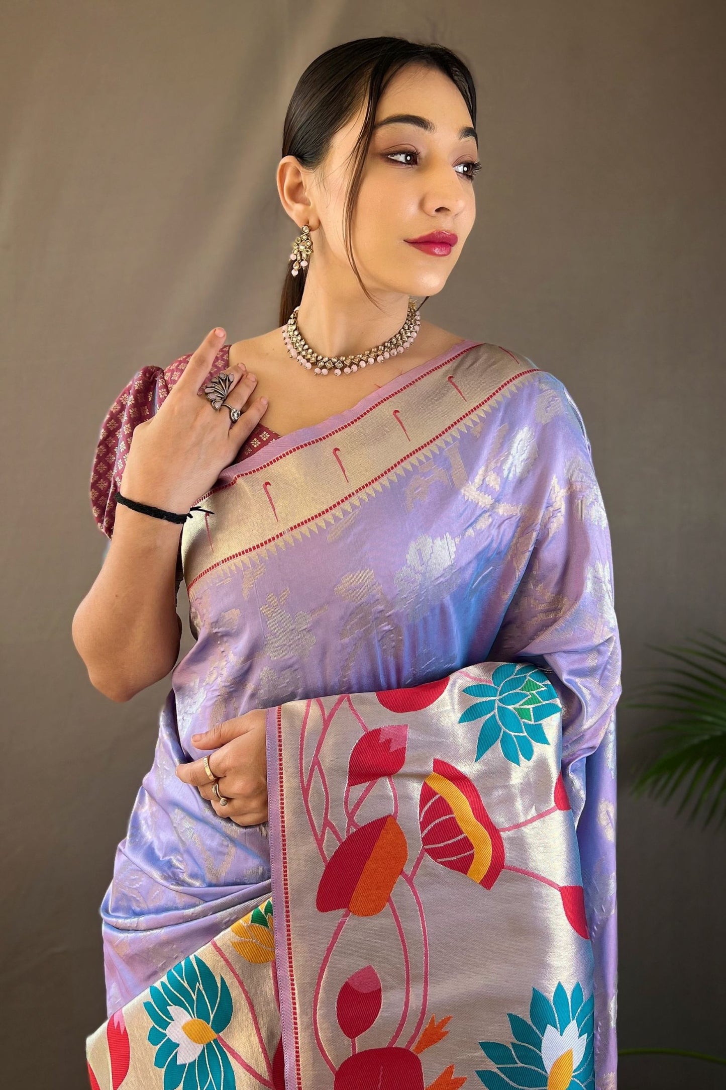 Lavender Soft Paithani Silk Saree with Traditional Patterns