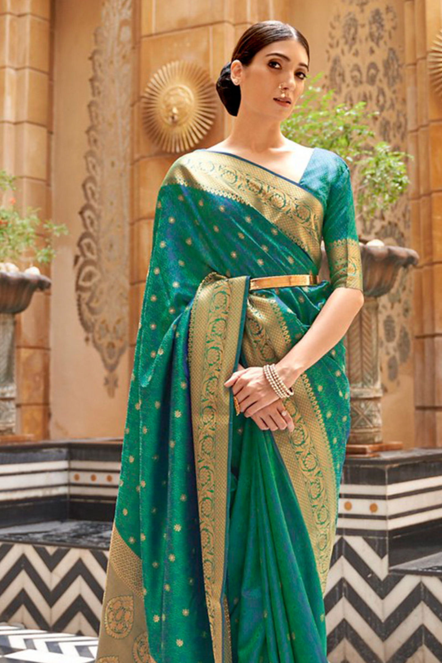 Peacock Green Pure Kanjivaram Soft Silk Saree with Zari Work