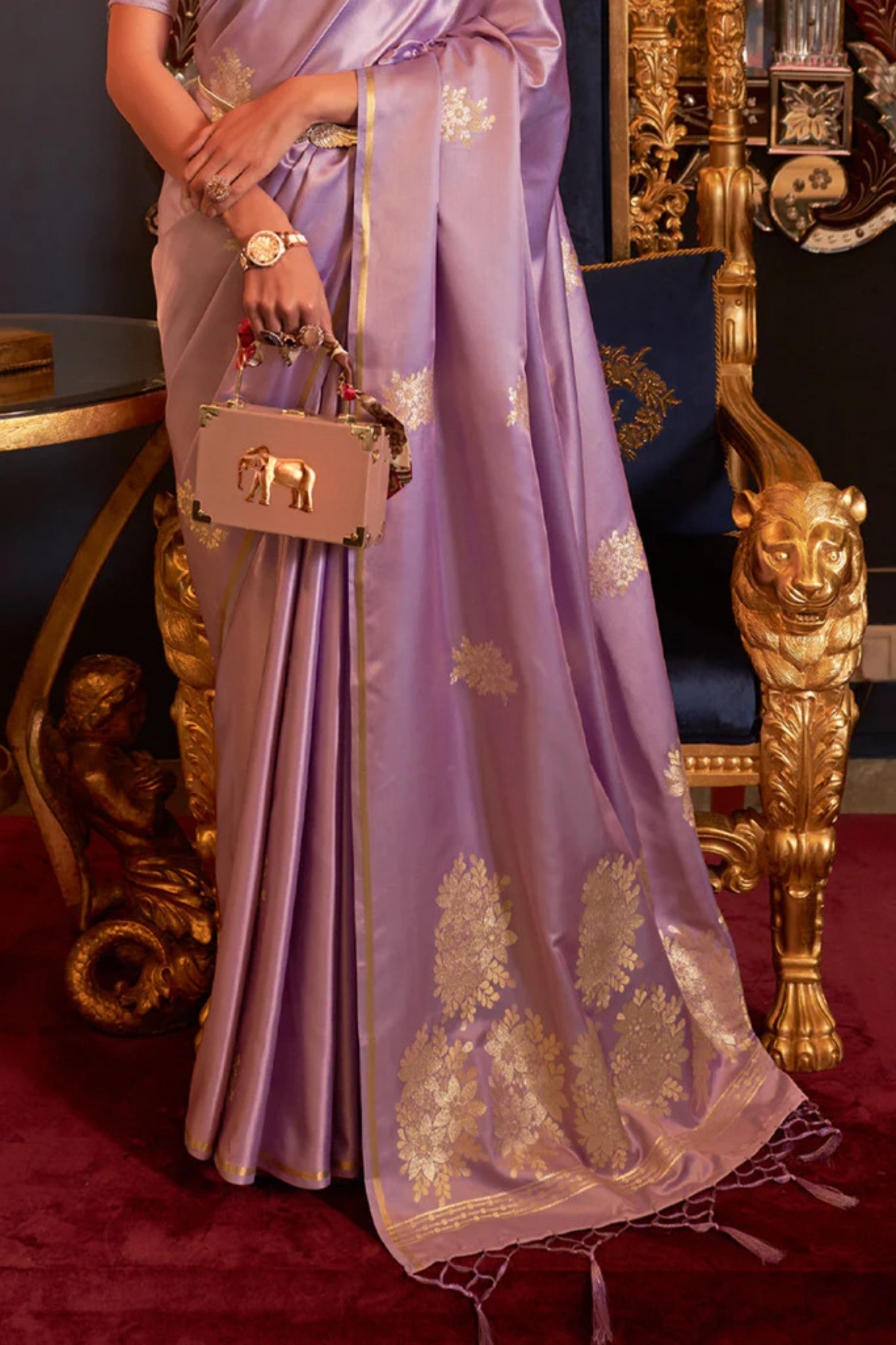 Lavender Banarasi Satin Silk with Elegant Shimmer Zari Work