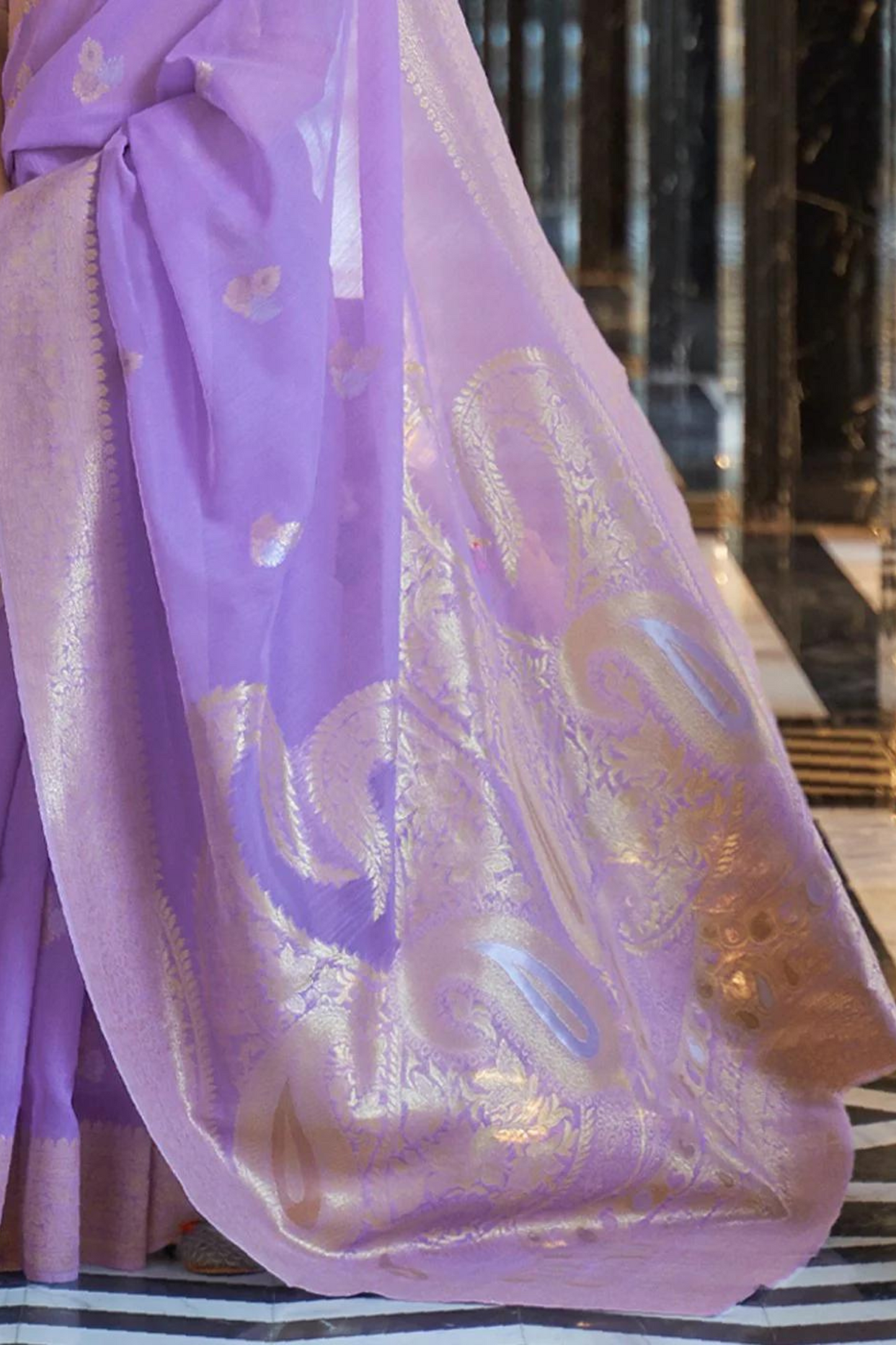 Lavender Soft Cotton Blend Silk Saree with Zari Work