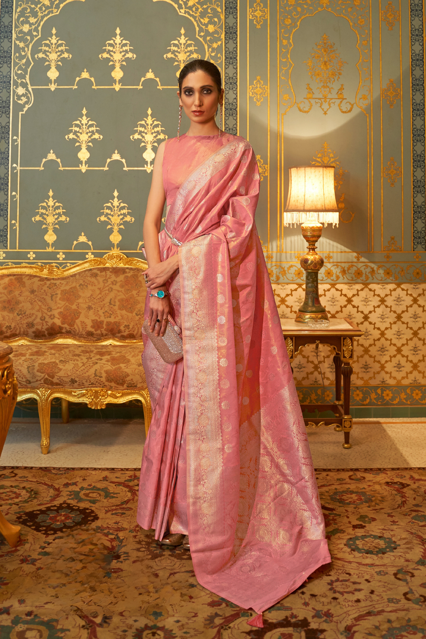 Dull Pink Banarasi Handloom Silk Zari Woven Saree