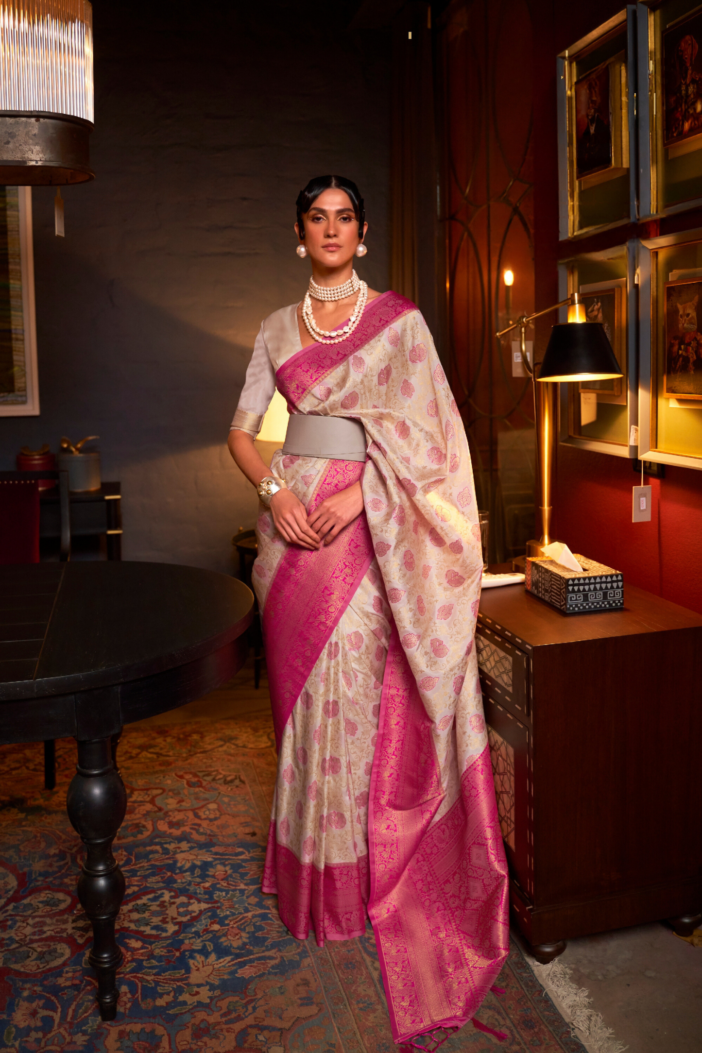 Baby Pink Pure Banarasi Katan Silk Saree with Handloom Weaving