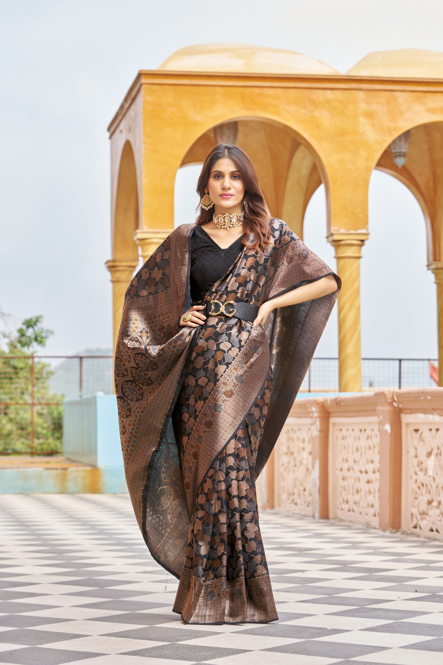 Black Designer Banarasi Ethnic Soft Silk Saree with Zari Work