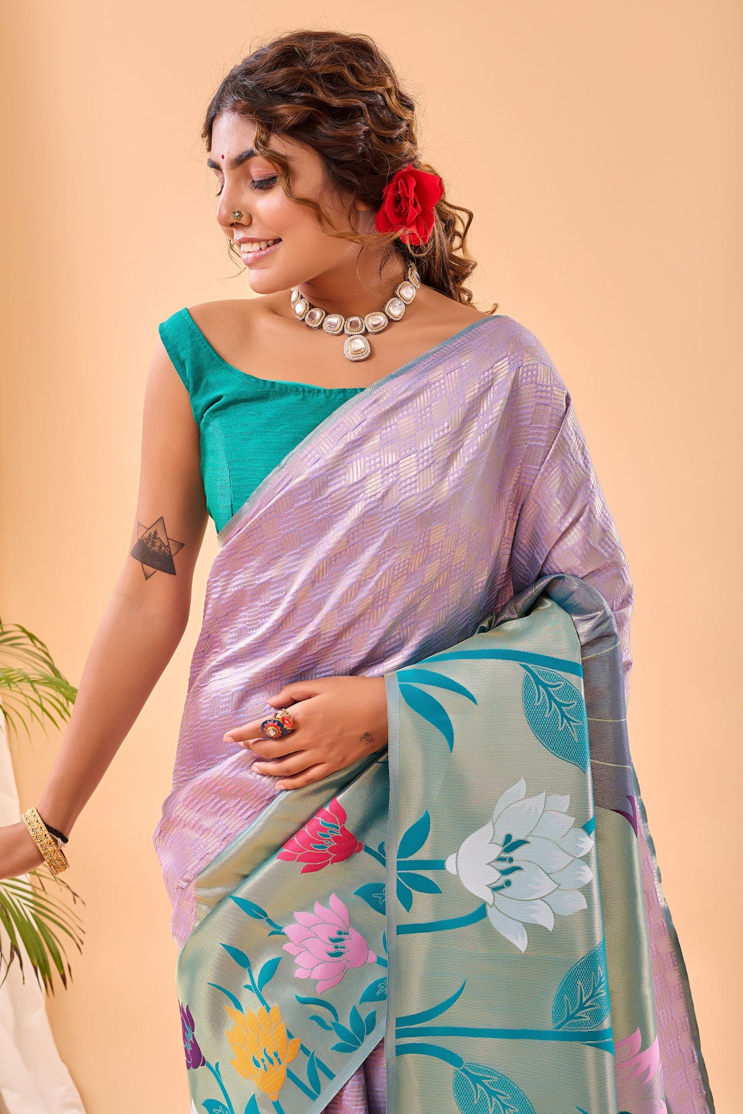 Lavender Paithani Silk Saree with Big Beautiful Border