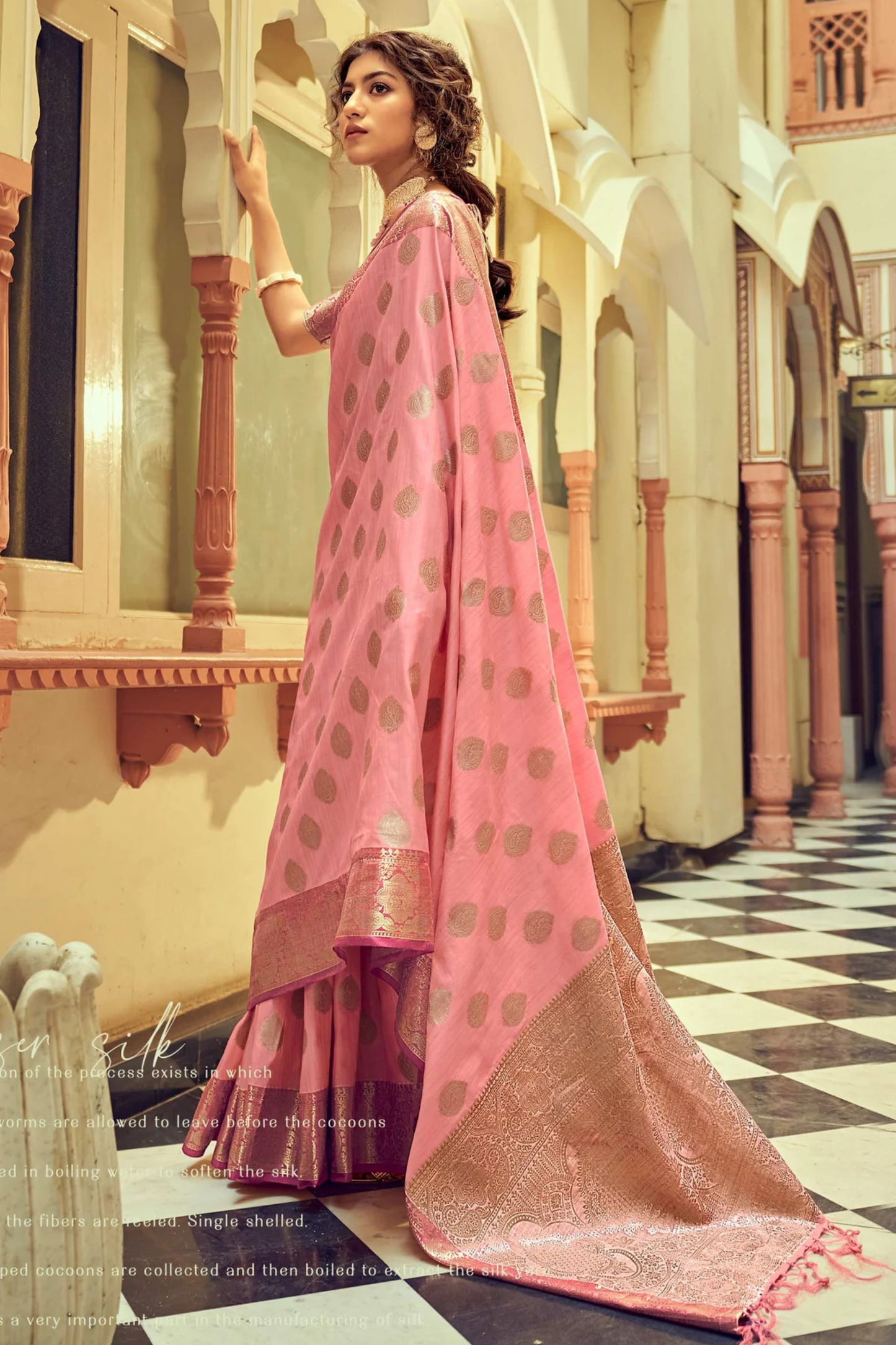 Flamingo Pink Posh Banarasi Katan Soft Silk Saree with Rich Zari Border