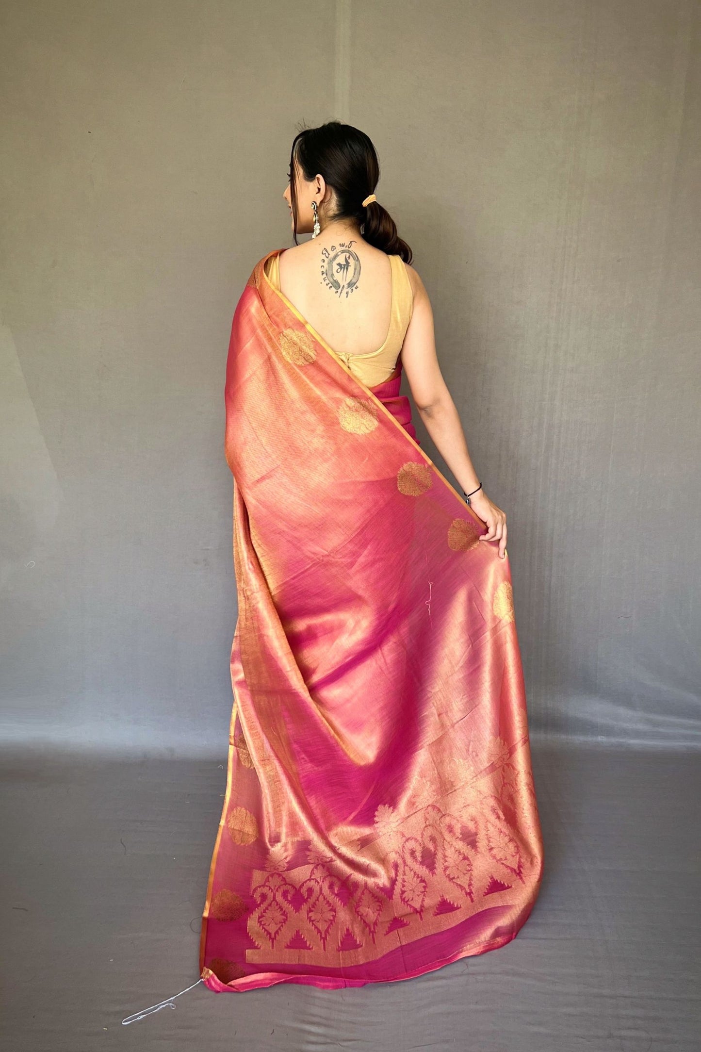 Onion Pink Jacquard Woven Tissue Silk Saree