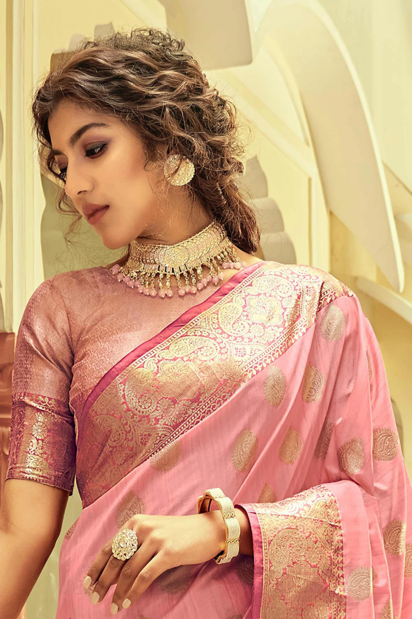 Flamingo Pink Posh Banarasi Katan Soft Silk Saree with Rich Zari Border