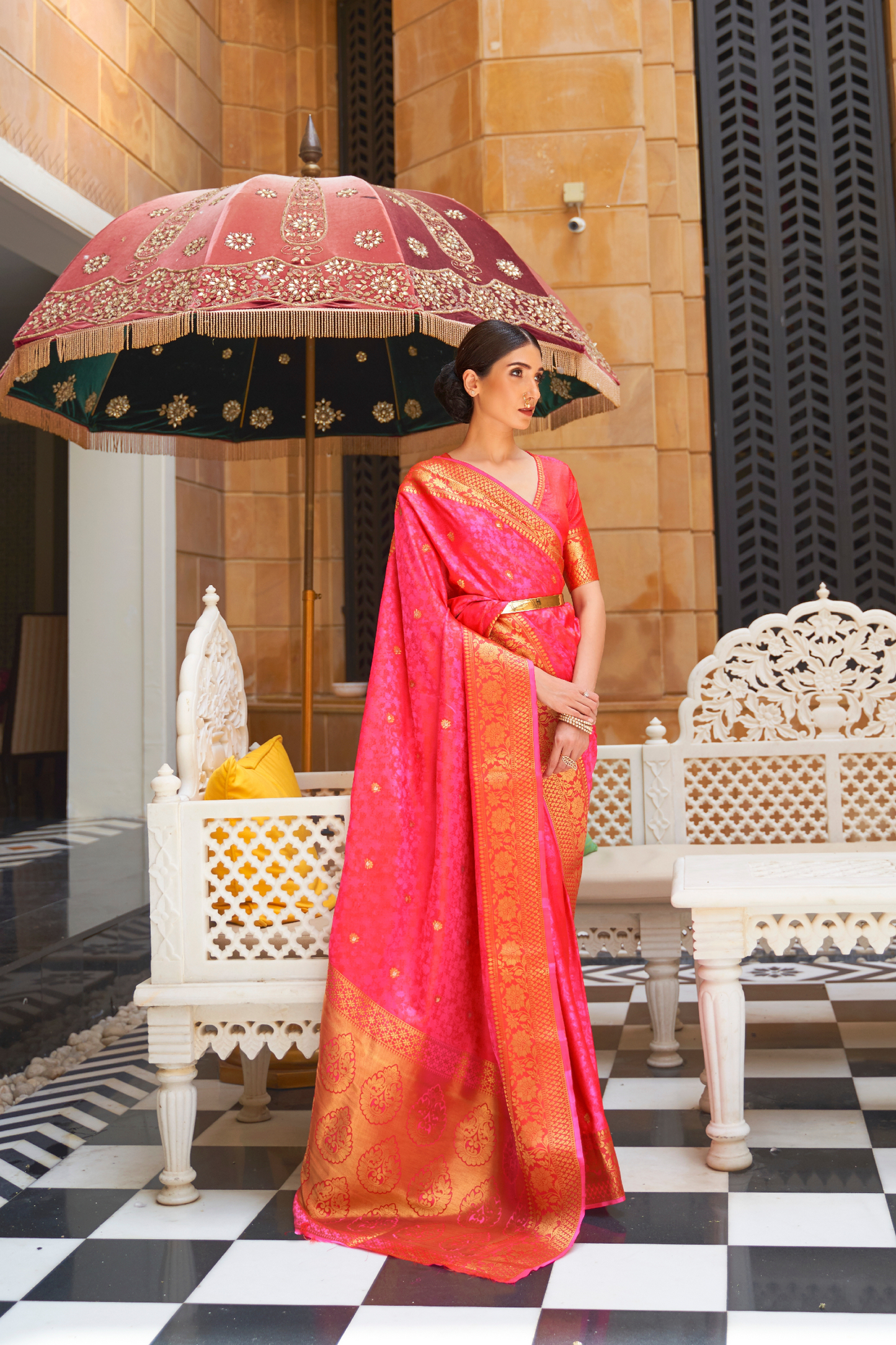 Pink Pure Kanjivaram Soft Silk Saree with Zari Work