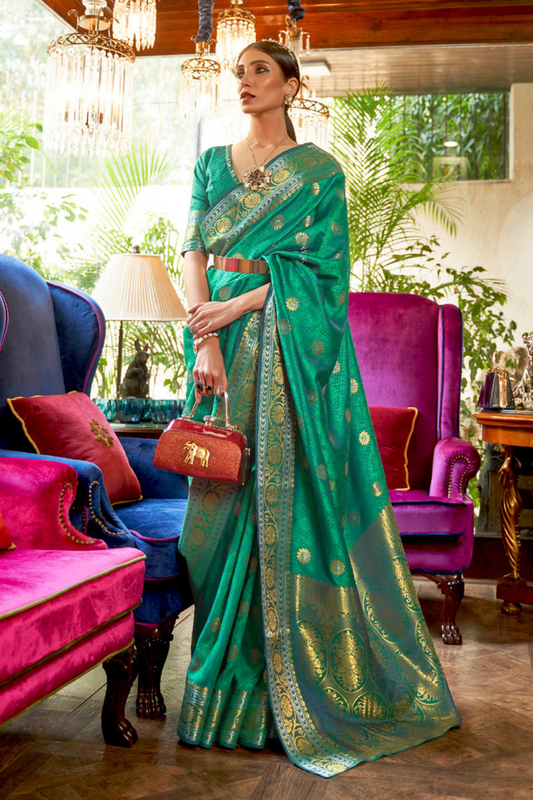 Green & Gold- Pure Banarasi Silk Saree with Handloom Weaving