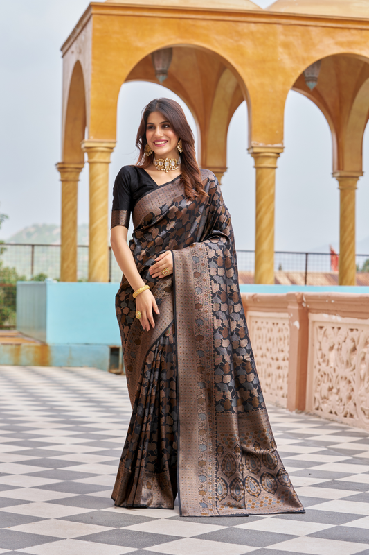 Black Designer Banarasi Ethnic Soft Silk Saree with Zari Work