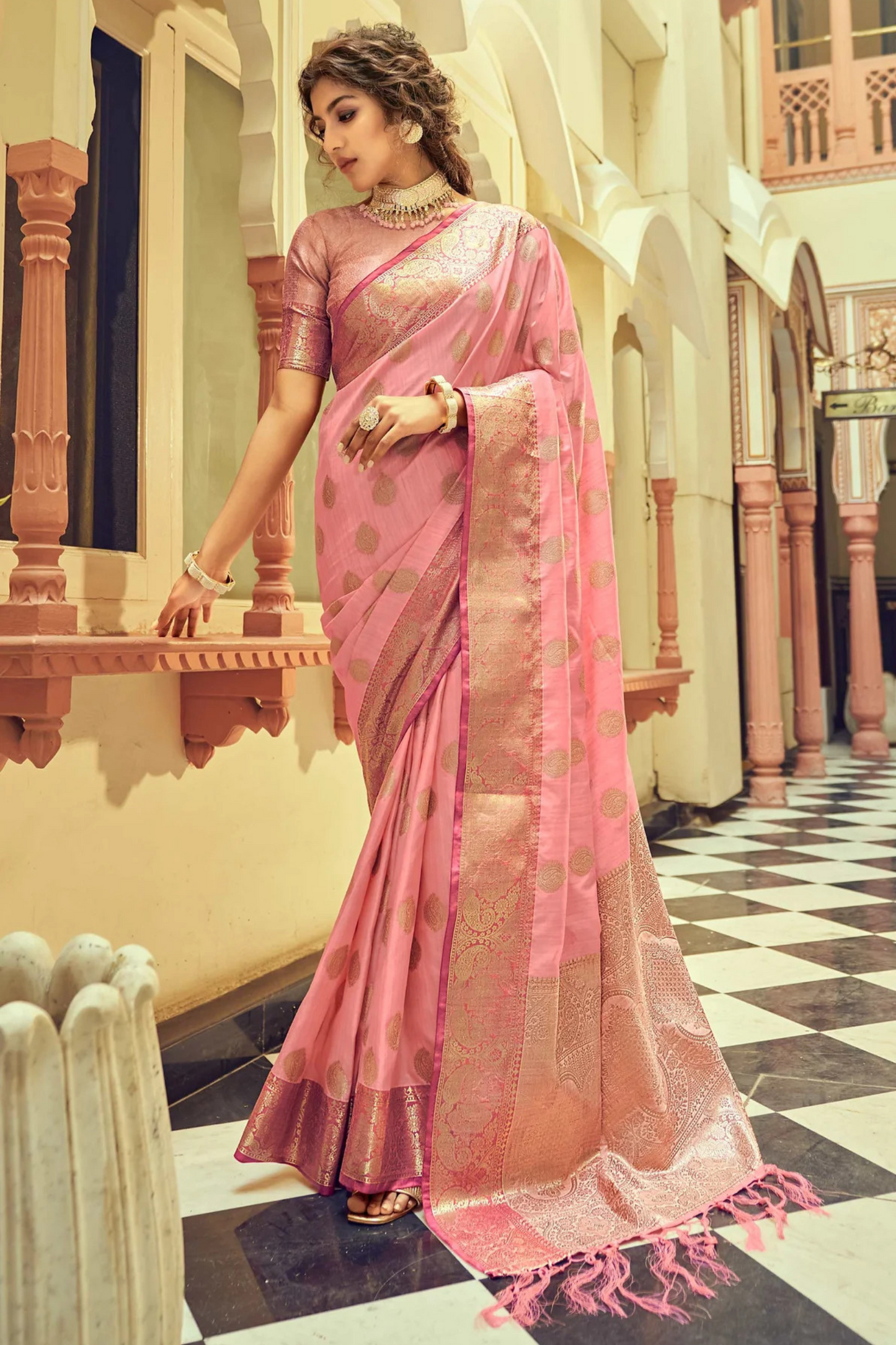 Flamingo Pink Posh Banarasi Katan Soft Silk Saree with Rich Zari Border