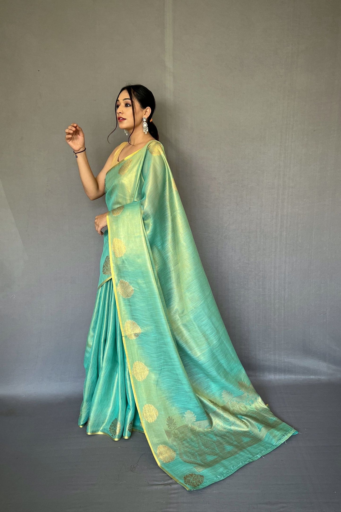 Sea Green Jacquard Woven Tissue Silk Saree