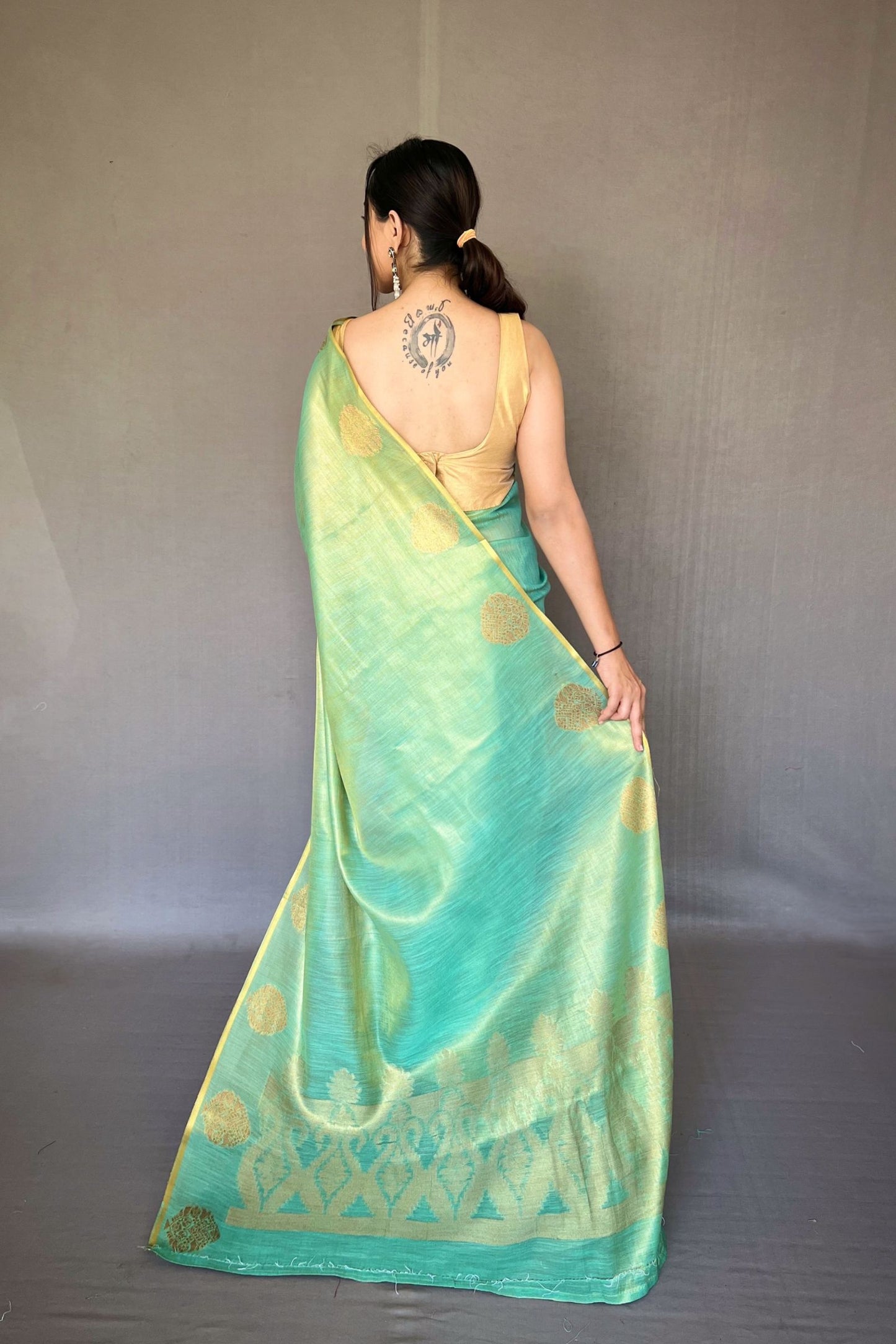 Sea Green Jacquard Woven Tissue Silk Saree