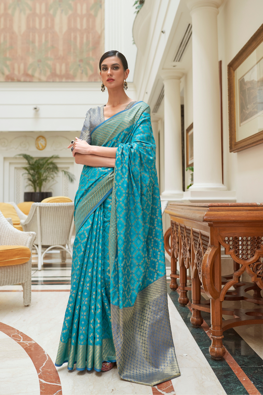 Sapphire Blue Exquisite Patola Silk Saree with Handloom Weaving