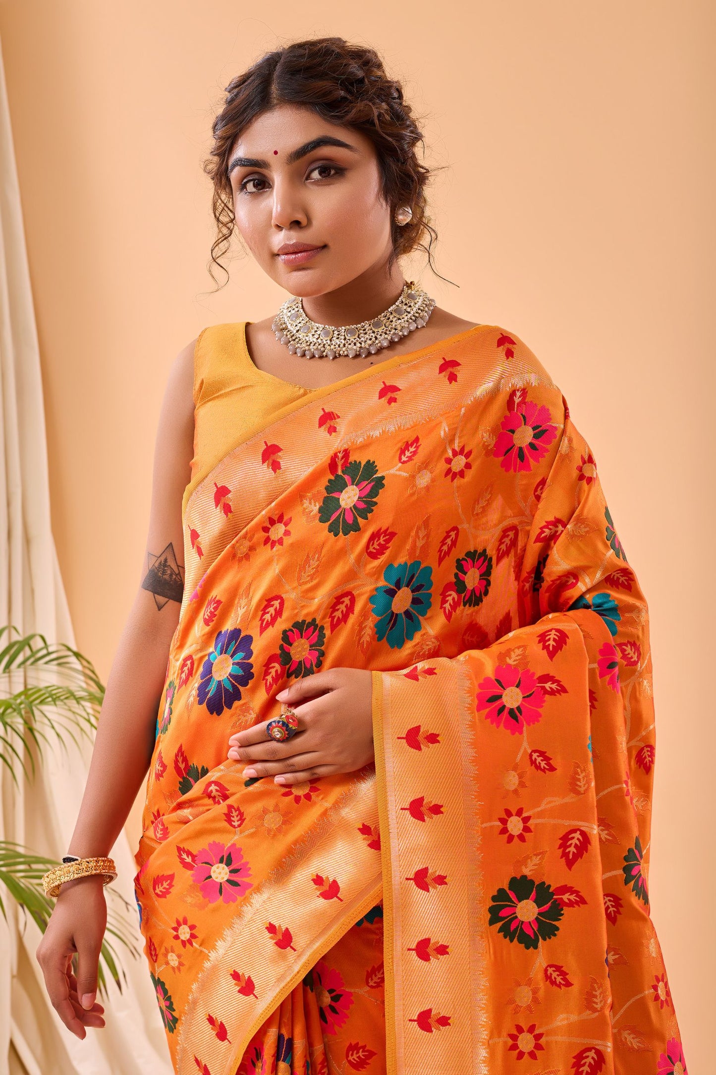 Chrome Yellow Paithani Silk Saree with Royal Jaal Work